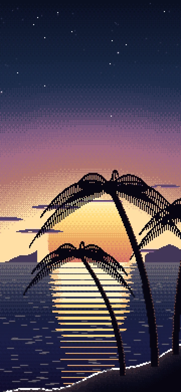 Navy Pixel Art Beach Sunset wallpaper for iPhone and Android