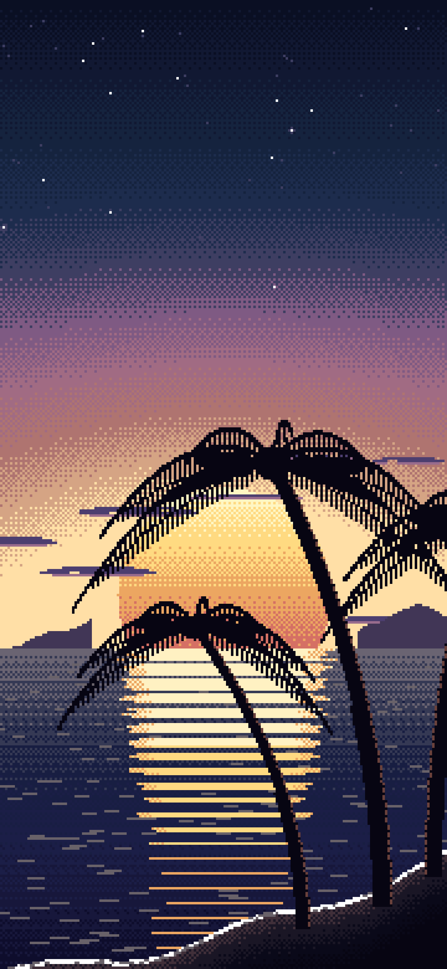 Navy Pixel Art Beach Sunset wallpaper for iPhone and Android