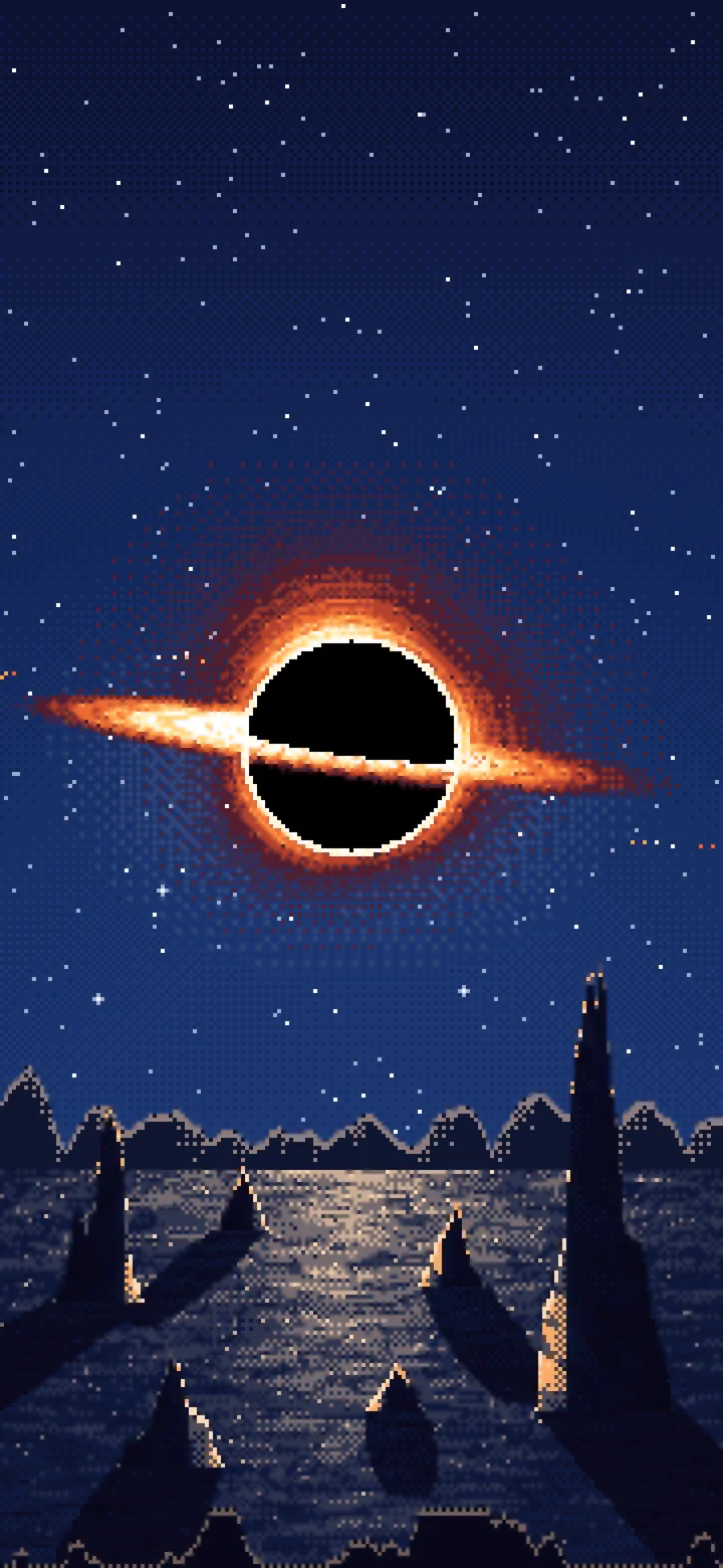Navy Pixel Art Black Hole Over an Alien World wallpaper for iPhone and Android