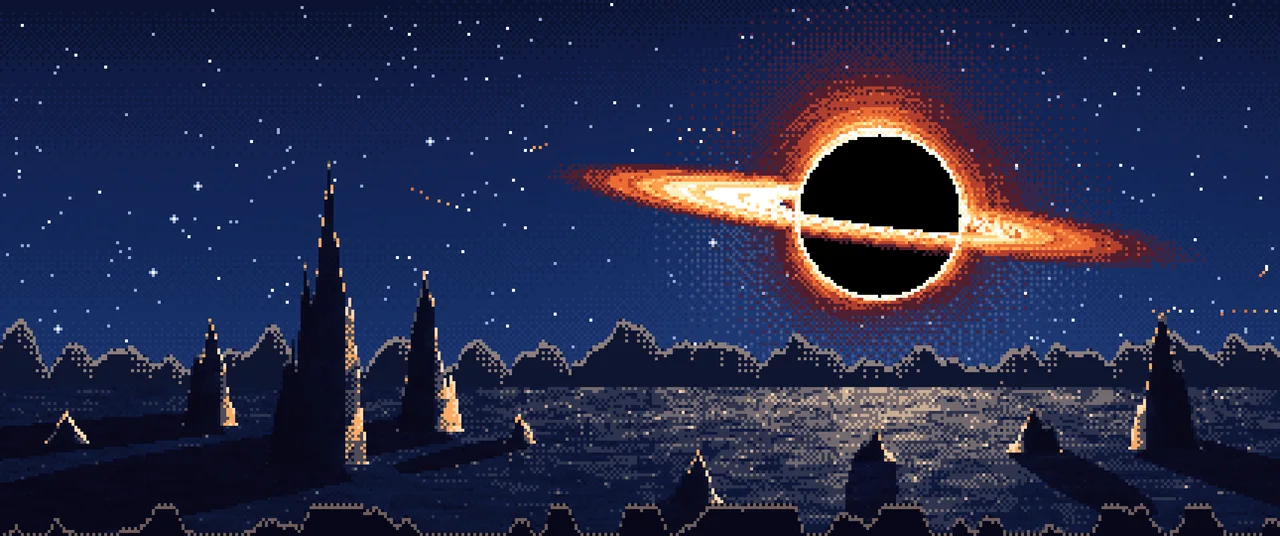 Navy Pixel Art Black Hole Over an Alien World ultrawide wallpaper, 3440 × 1440