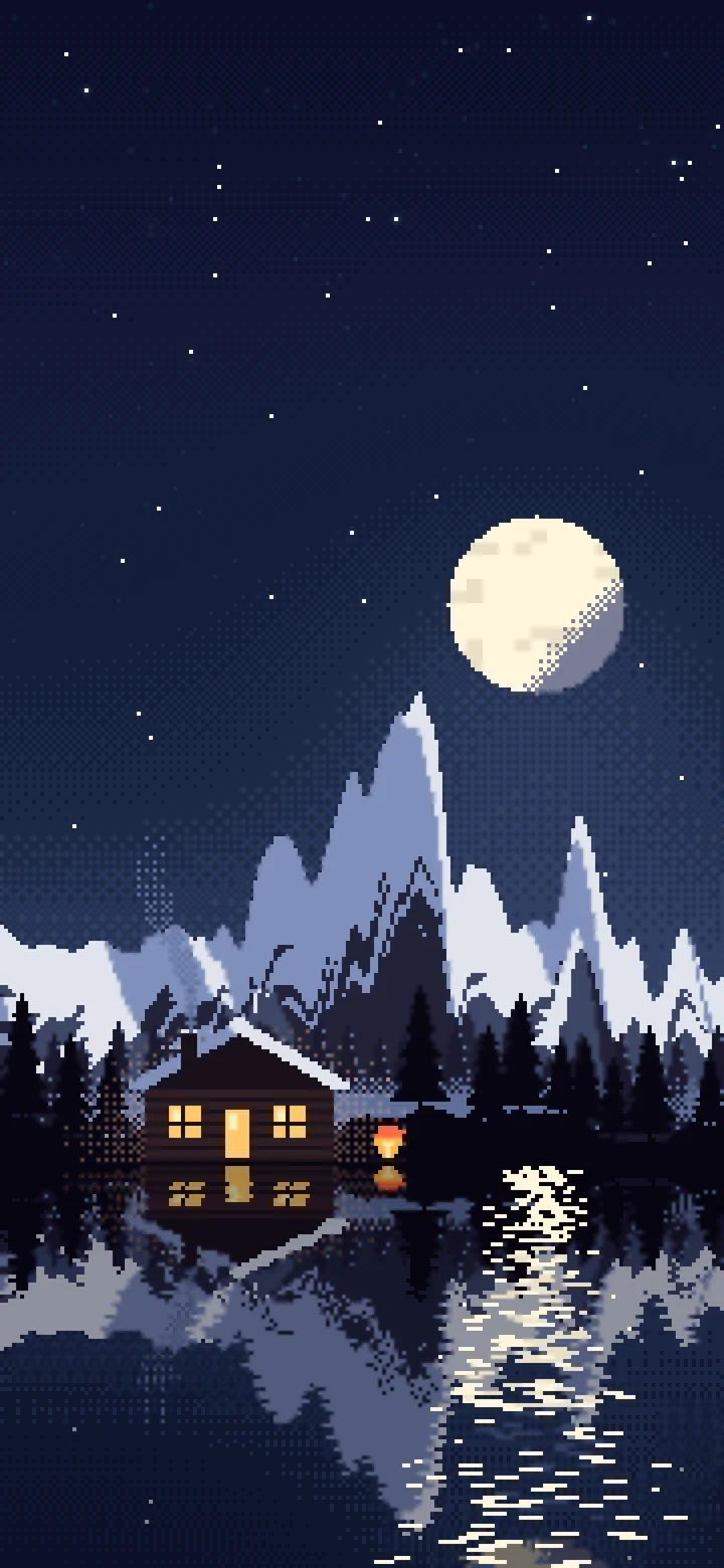 Navy Pixel Art Cabin wallpaper for iPhone and Android