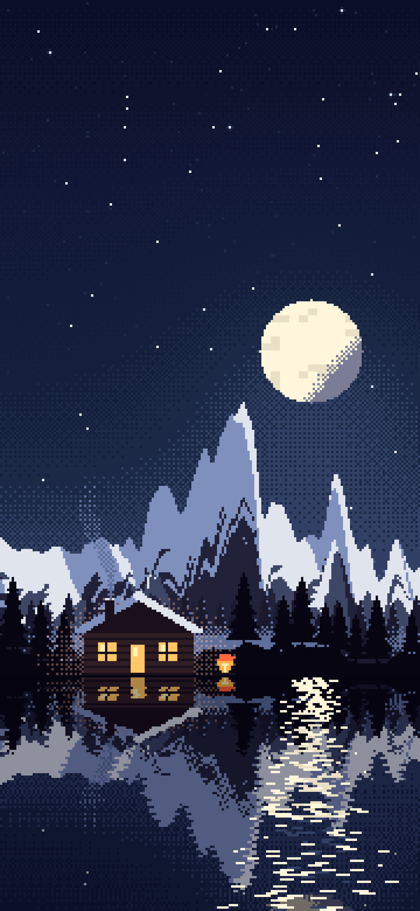 Navy Pixel Art Cabin wallpaper for iPhone and Android