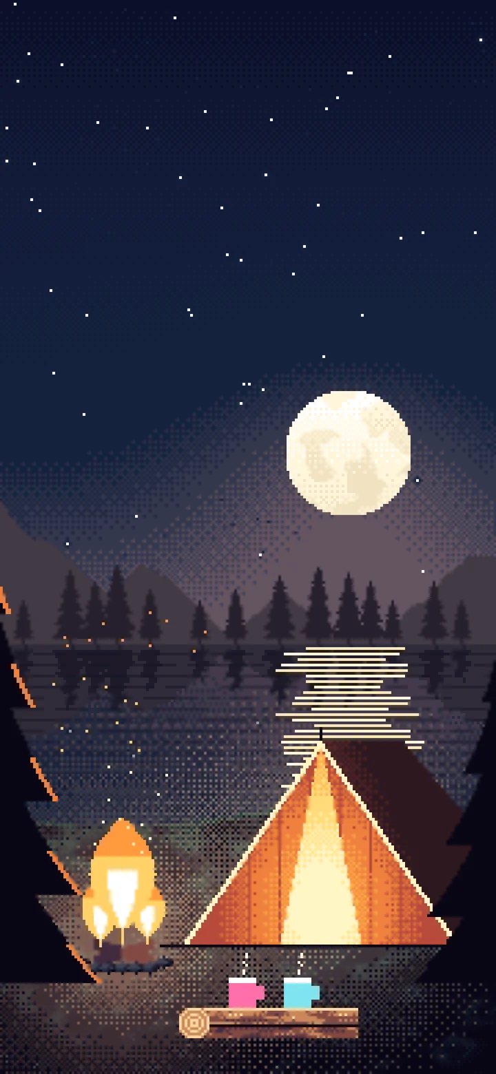 Navy Pixel Art Campfire wallpaper for iPhone and Android