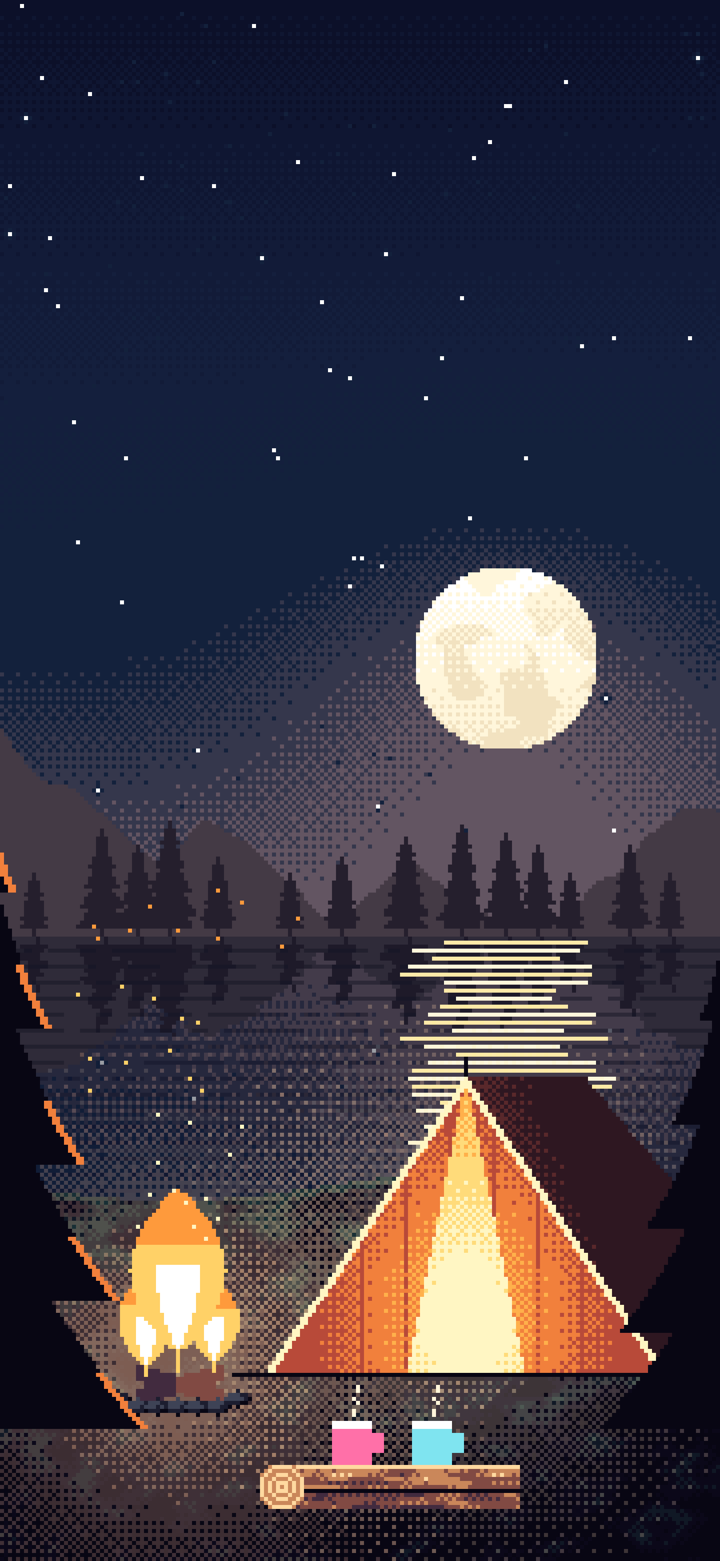 Navy Pixel Art Campfire wallpaper for iPhone and Android