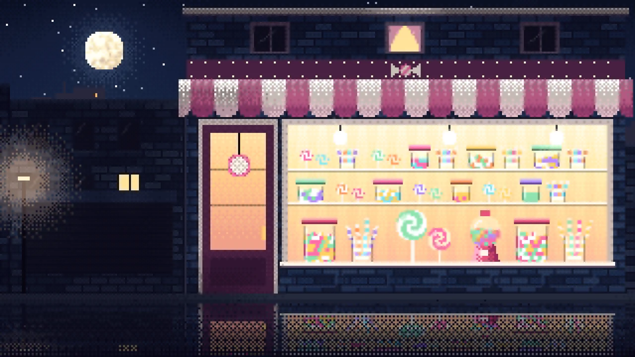 Navy Pixel Art Candy Shop desktop wallpaper in 4K