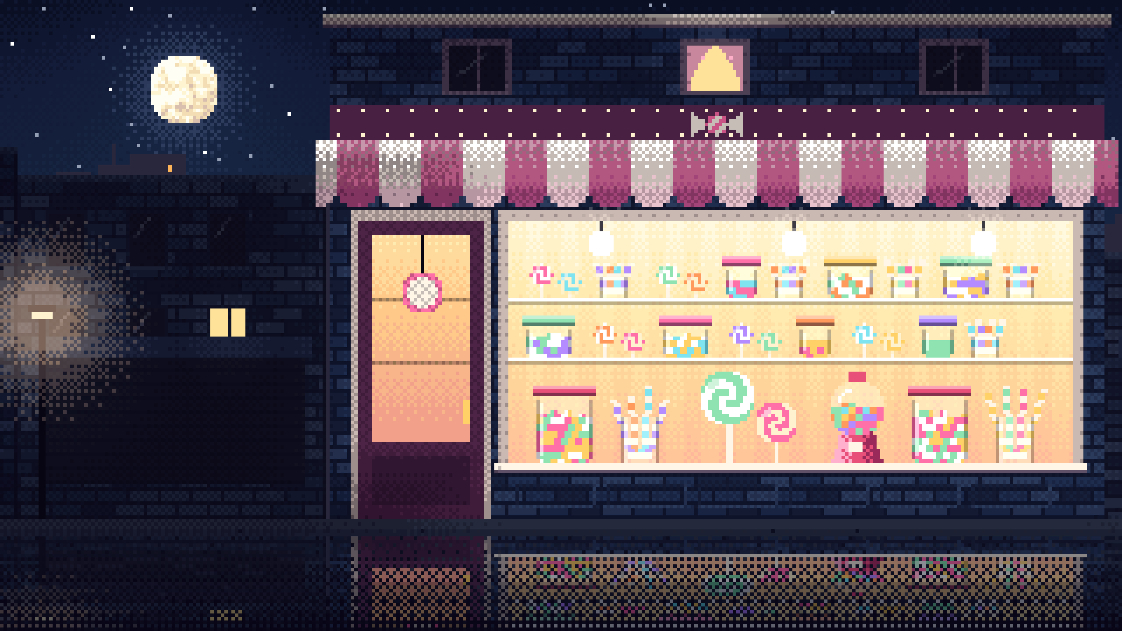 Navy Pixel Art Candy Shop desktop wallpaper in 4K