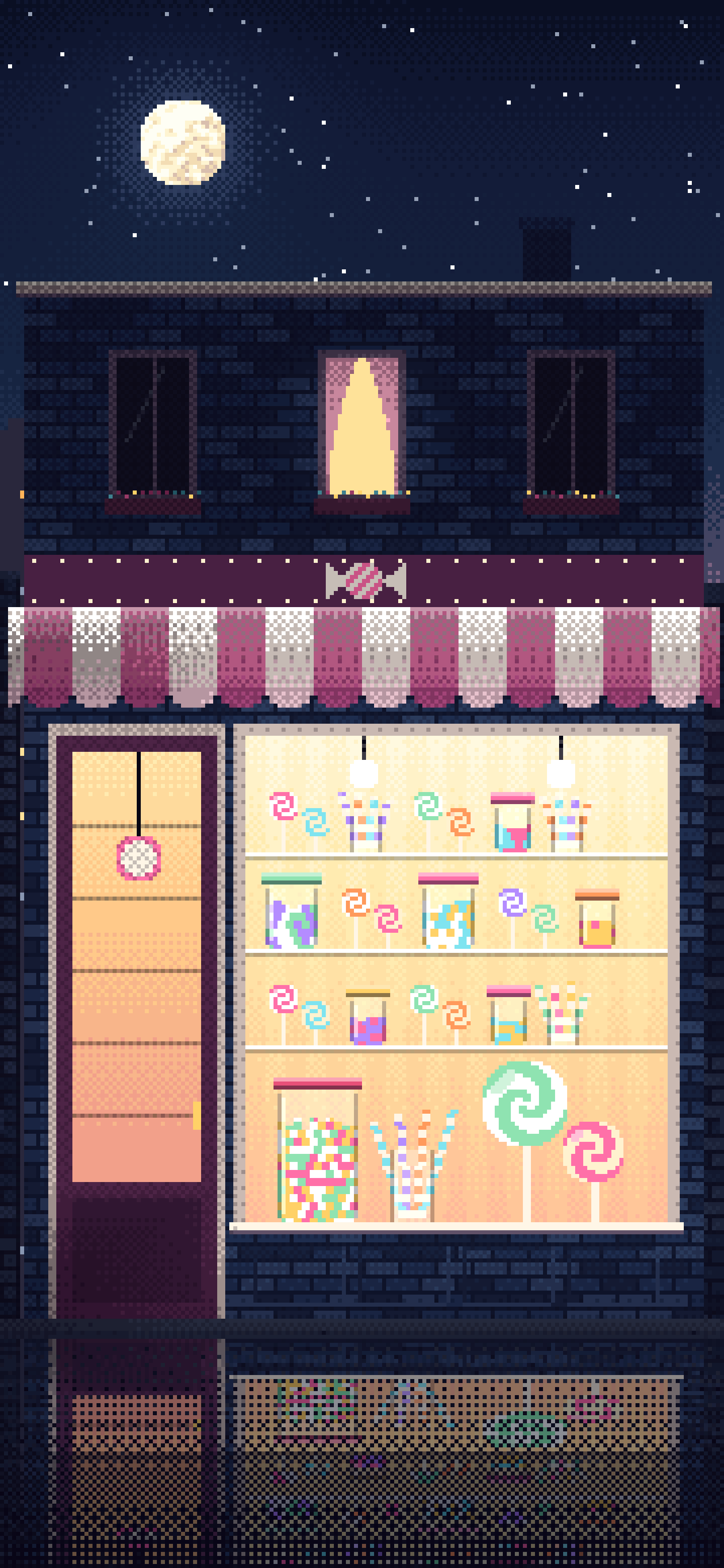 Navy Pixel Art Candy Shop wallpaper for iPhone and Android