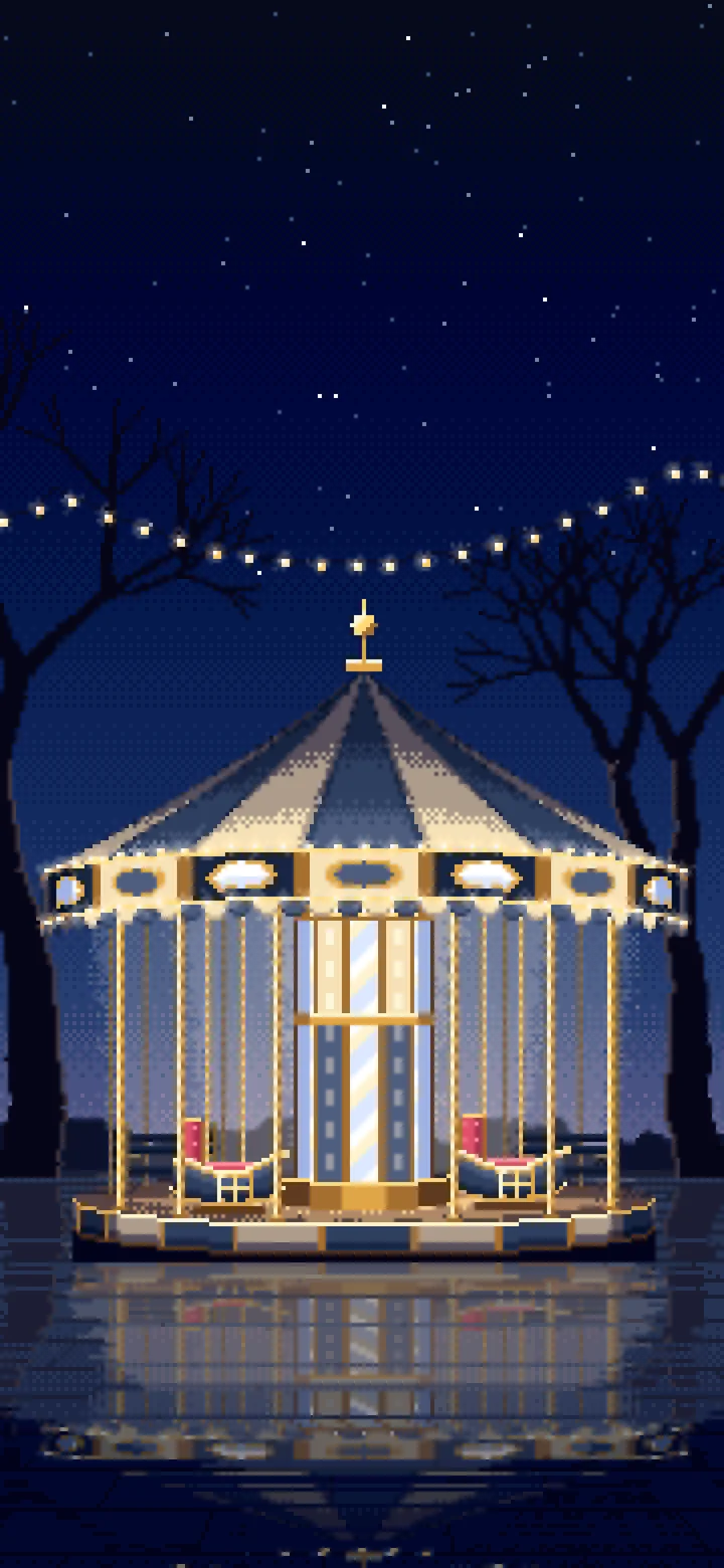 Navy Pixel Art Carousel at Night wallpaper for iPhone and Android