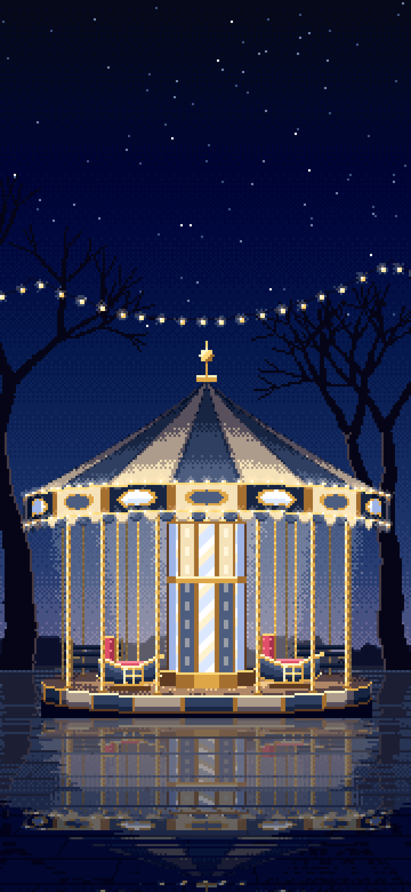 Navy Pixel Art Carousel at Night wallpaper for iPhone and Android