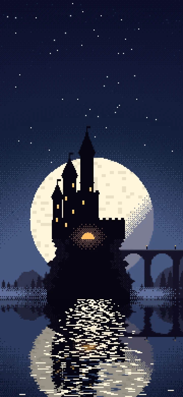 Navy Pixel Art Castle wallpaper for iPhone and Android
