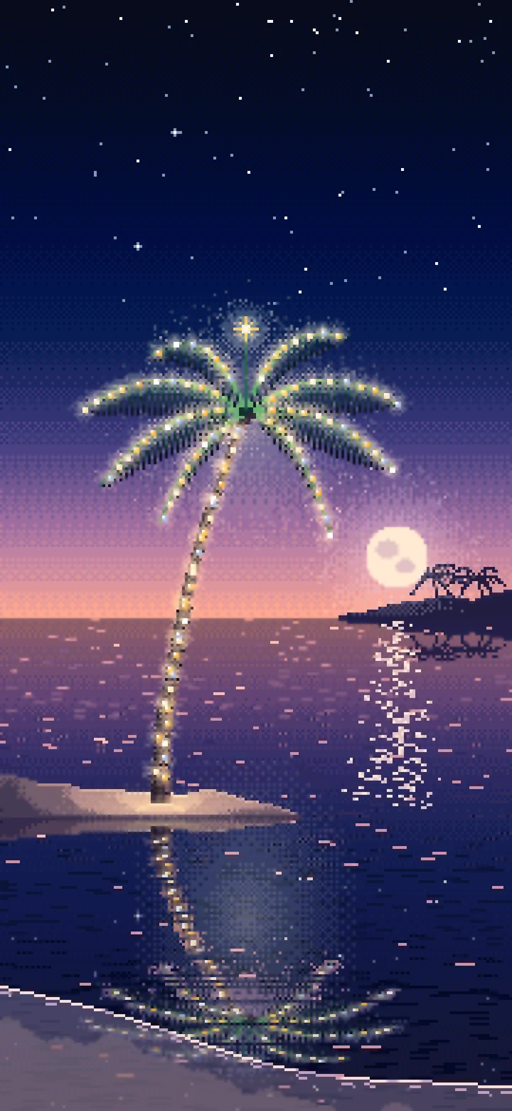 Navy Pixel Art Christmas Palm Tree on the Beach wallpaper for iPhone and Android
