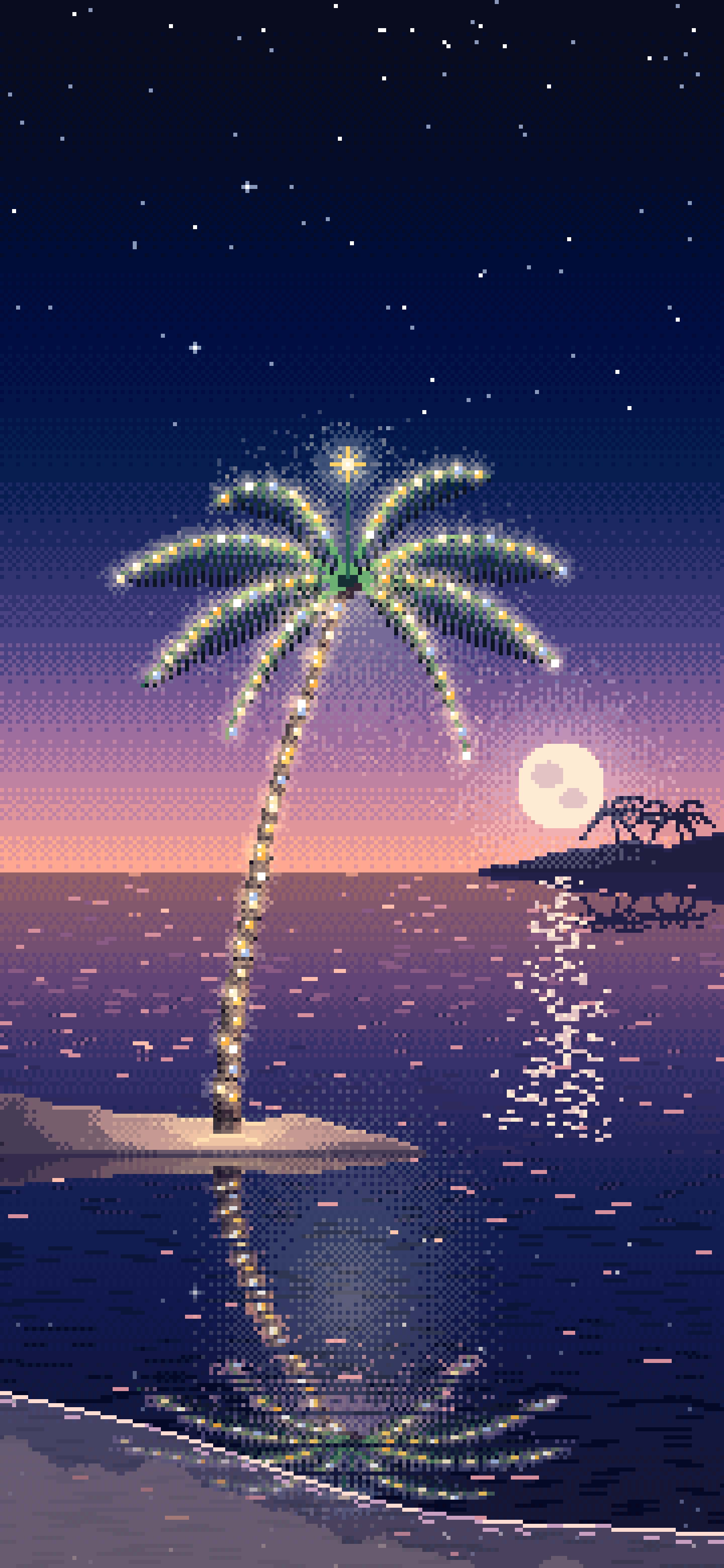 Navy Pixel Art Christmas Palm Tree on the Beach wallpaper for iPhone and Android