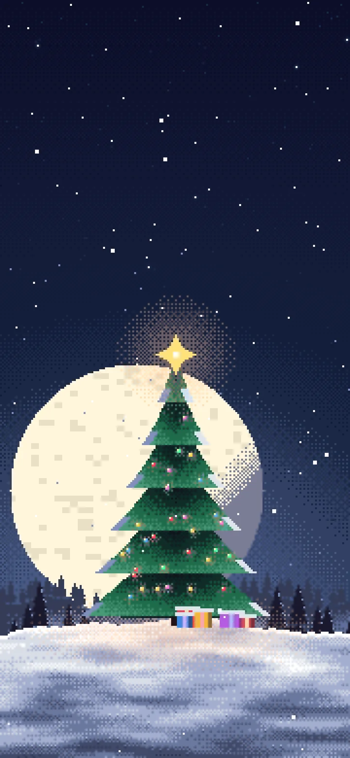 Navy Pixel Art Christmas Tree wallpaper for iPhone and Android