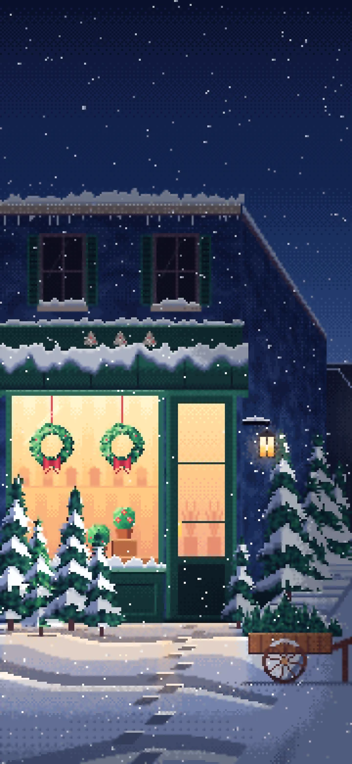 Navy Pixel Art Christmas Tree Shop wallpaper for iPhone and Android