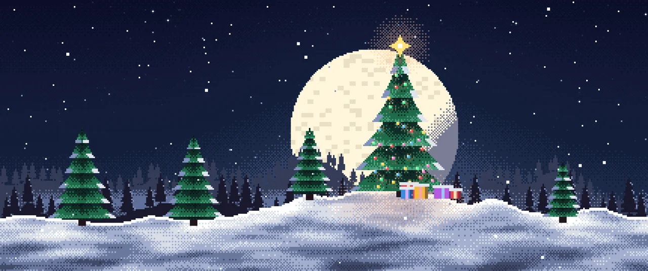 Navy Pixel Art Christmas Tree ultrawide wallpaper, 3440 × 1440