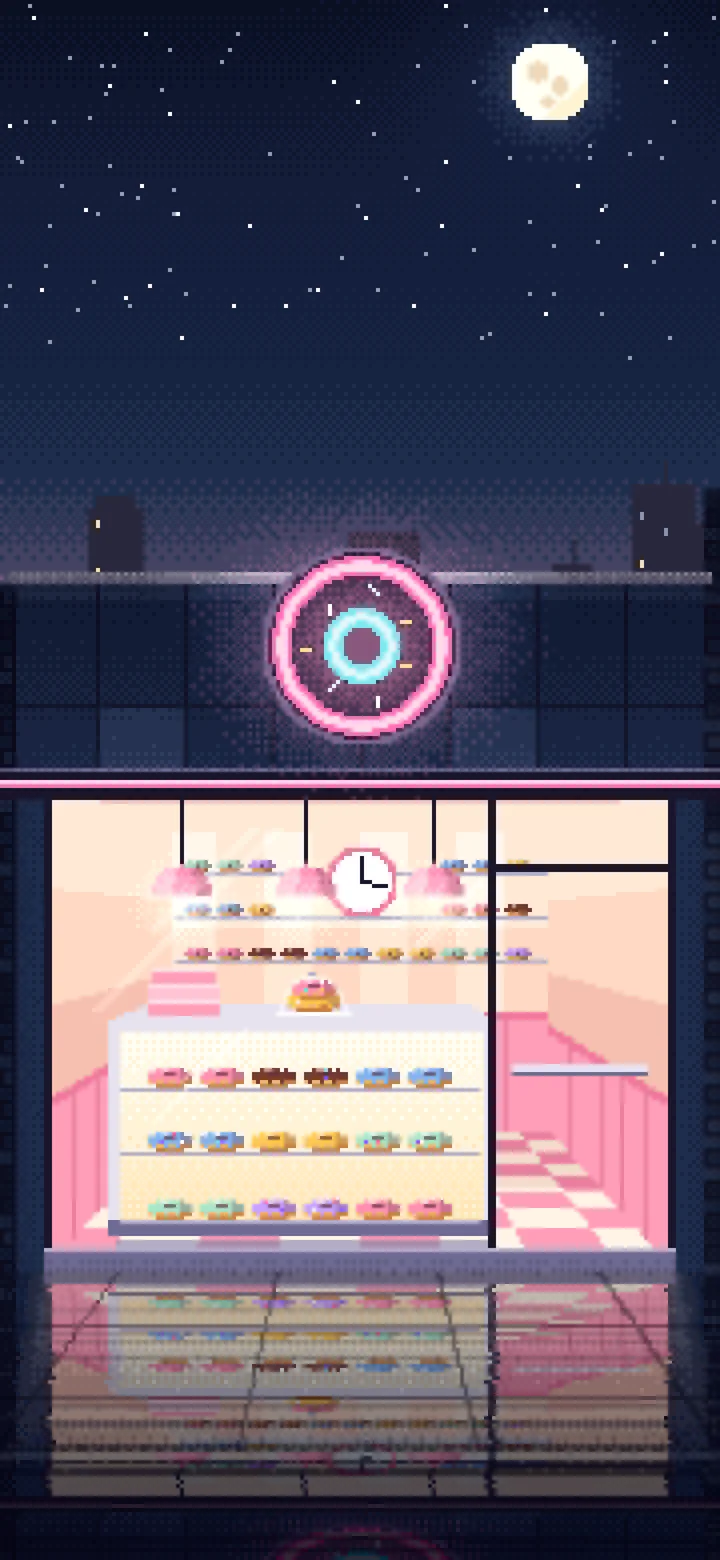 Navy Pixel Art Donut Shop wallpaper for iPhone and Android