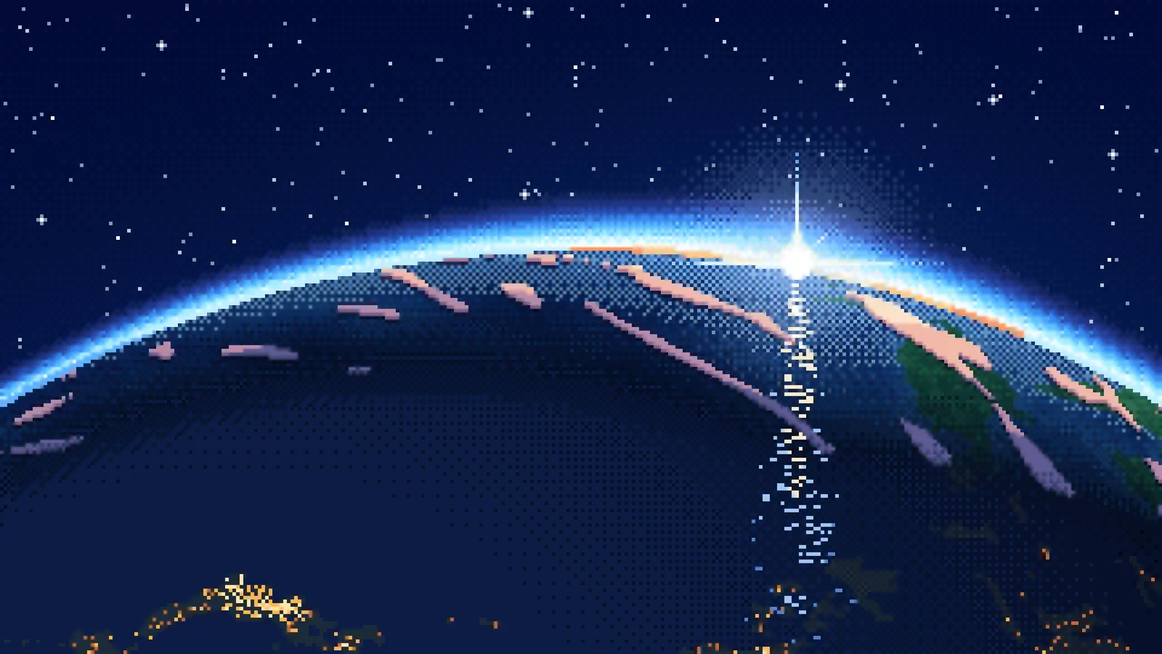 Navy Pixel Art Earth Horizon From Orbit desktop wallpaper in 4K