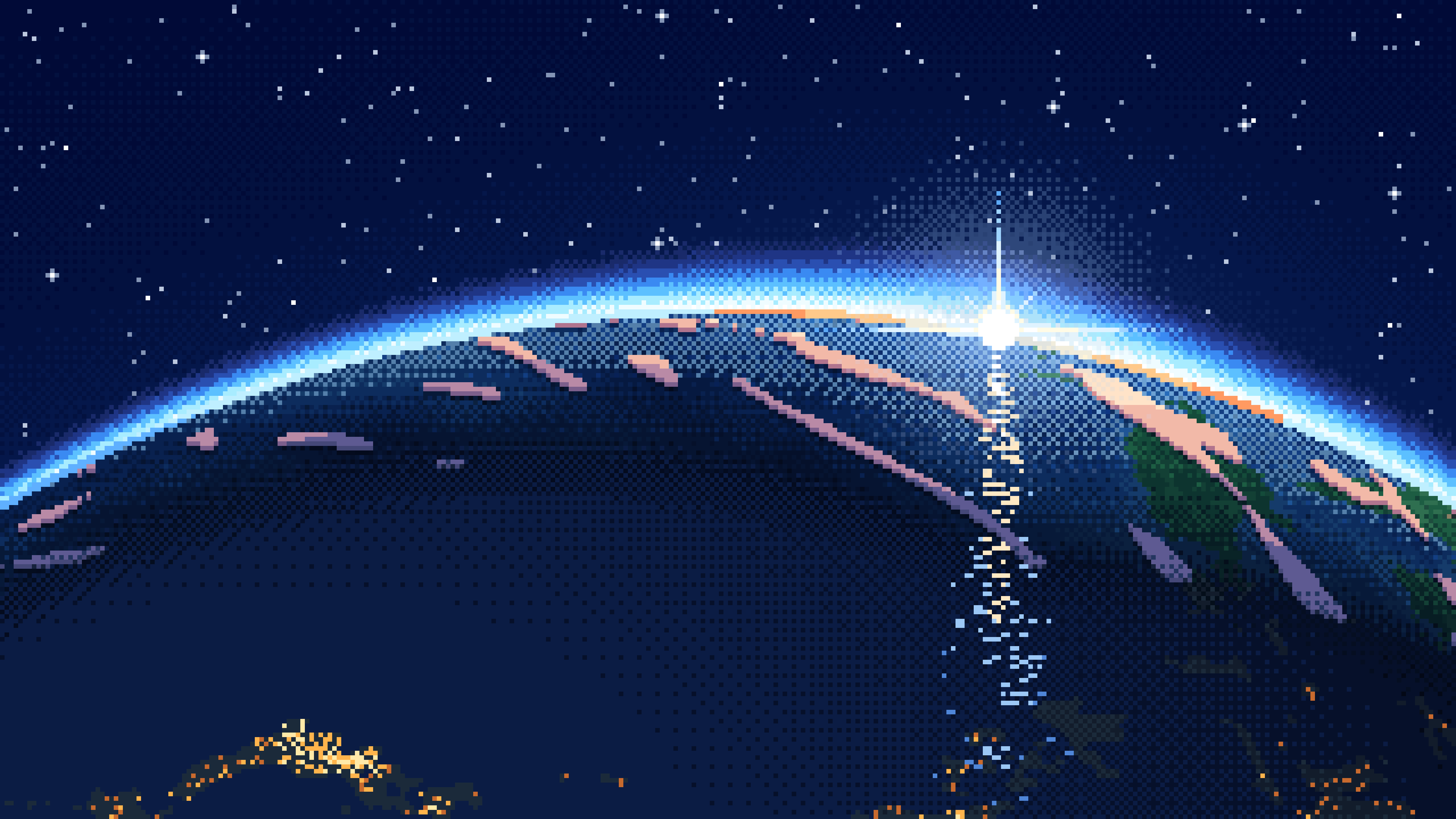 Navy Pixel Art Earth Horizon From Orbit desktop wallpaper in 4K