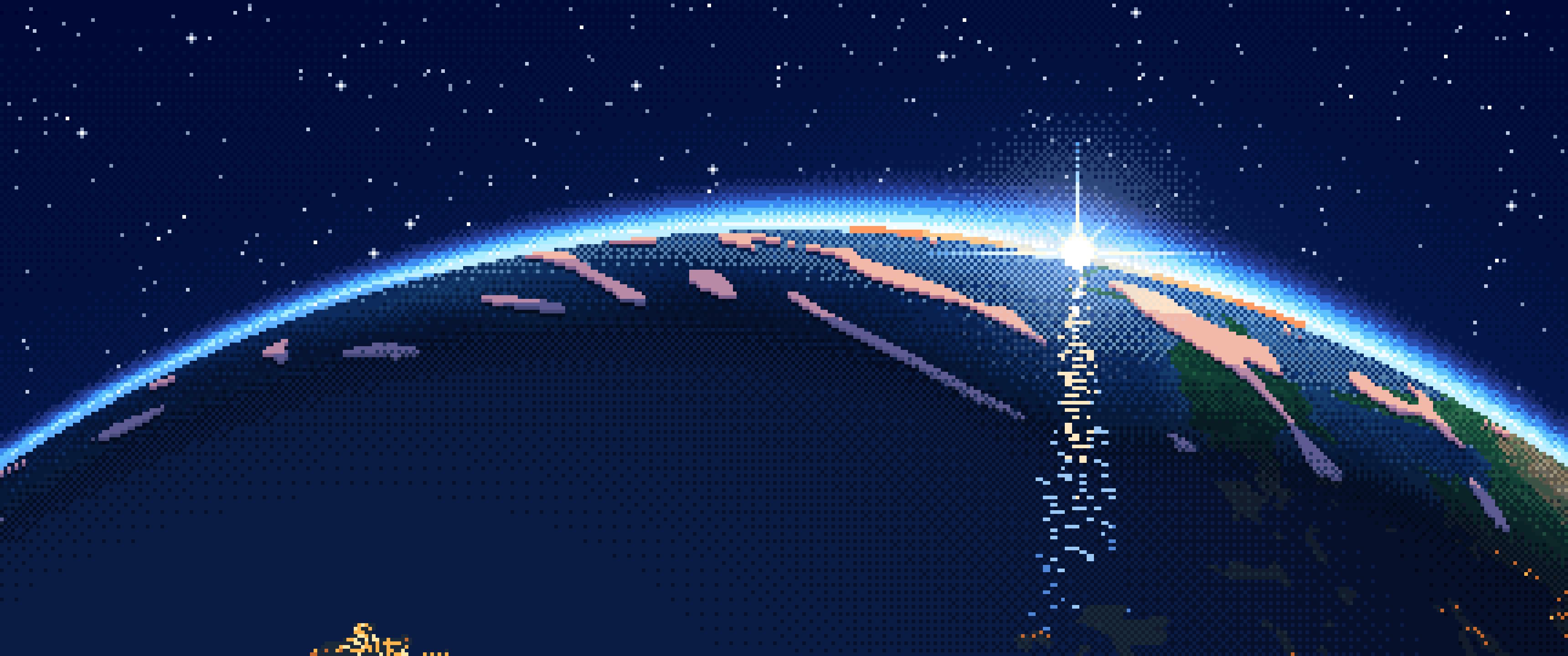 Navy Pixel Art Earth Horizon From Orbit ultrawide wallpaper, 3440 × 1440