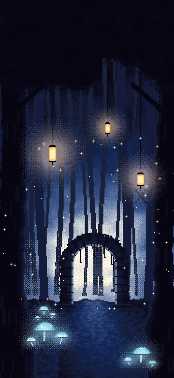 Navy Pixel Art Enchanted Forest wallpaper for iPhone and Android