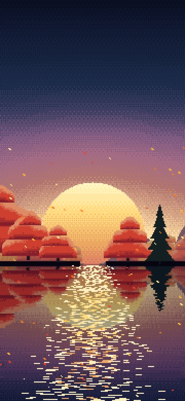 Navy Pixel Art Fall Lake wallpaper for iPhone and Android