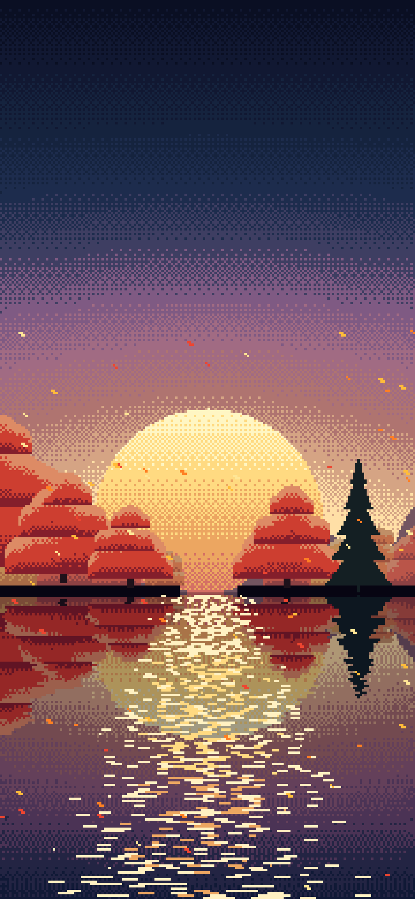 Navy Pixel Art Fall Lake wallpaper for iPhone and Android