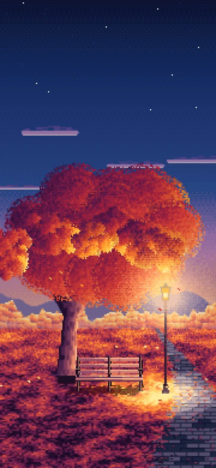 Navy Pixel Art Fall Park Bench wallpaper for iPhone and Android