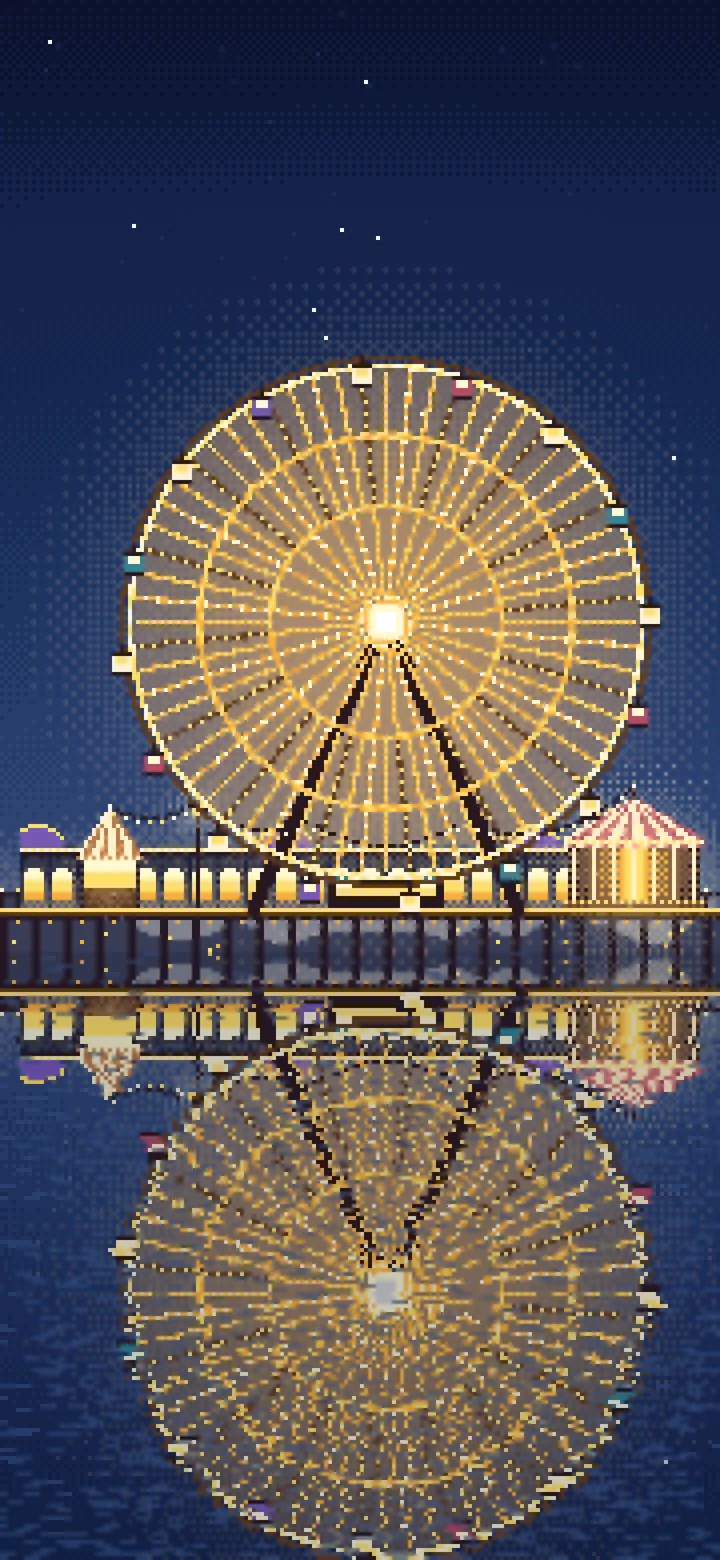 Navy Pixel Art Ferris Wheel Lights at Night wallpaper for iPhone and Android