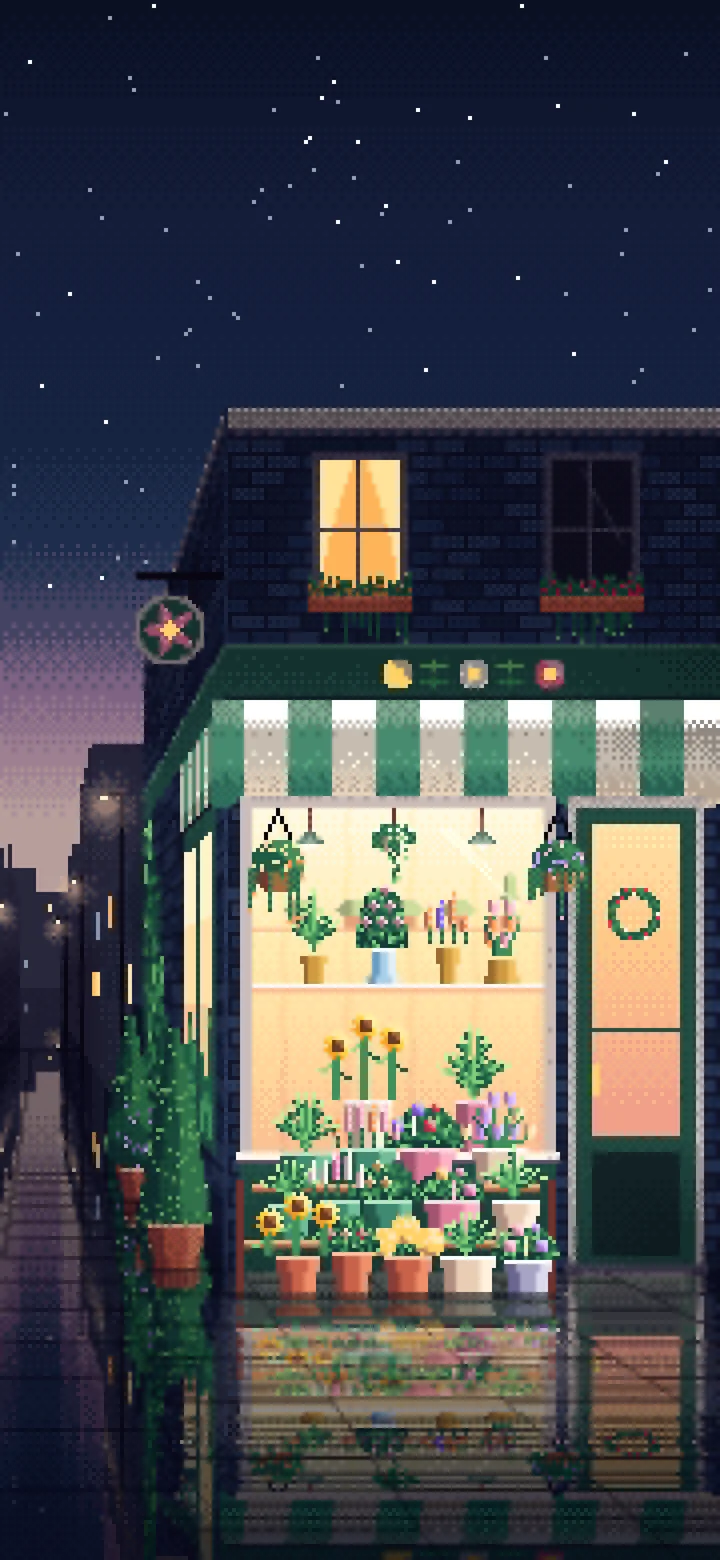 Navy Pixel Art Flower Shop wallpaper for iPhone and Android
