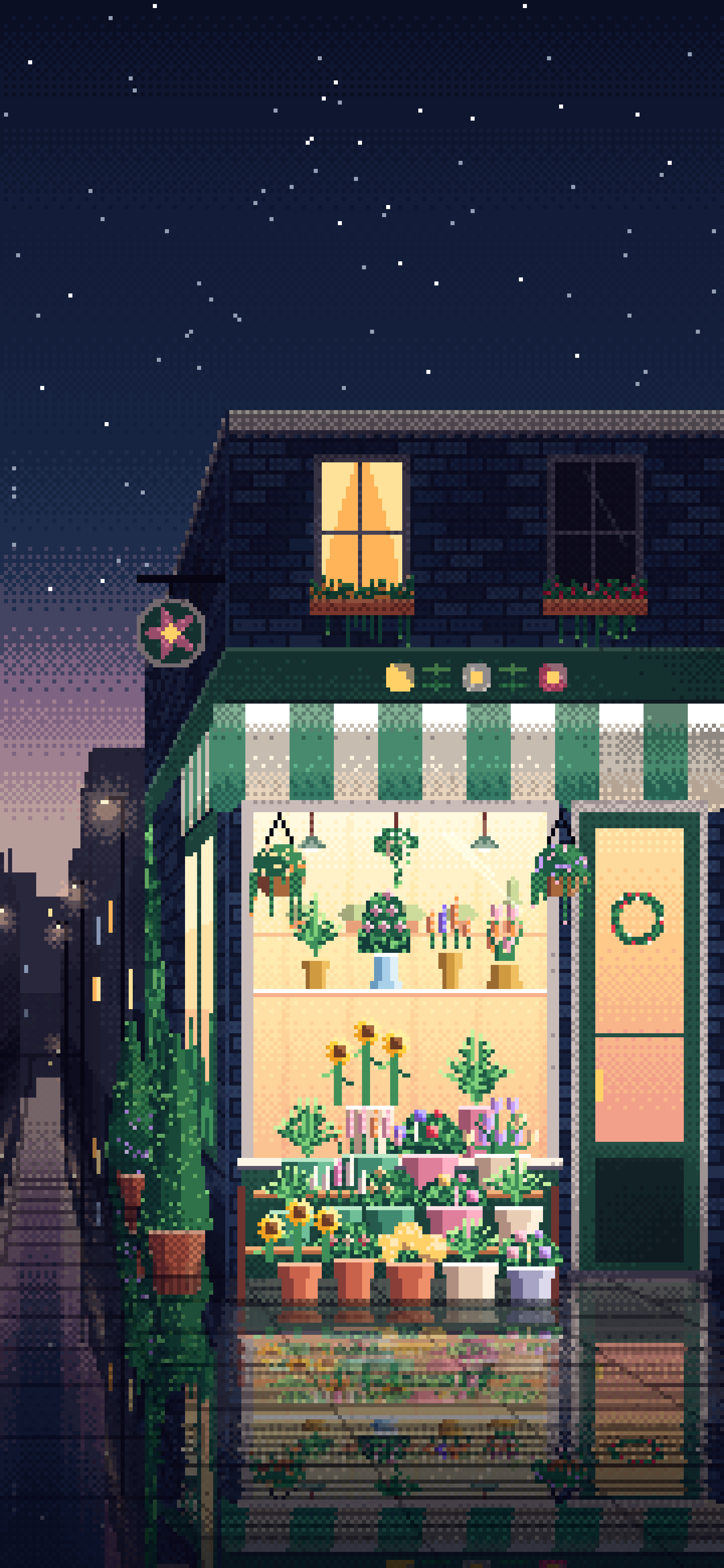 Navy Pixel Art Flower Shop wallpaper for iPhone and Android