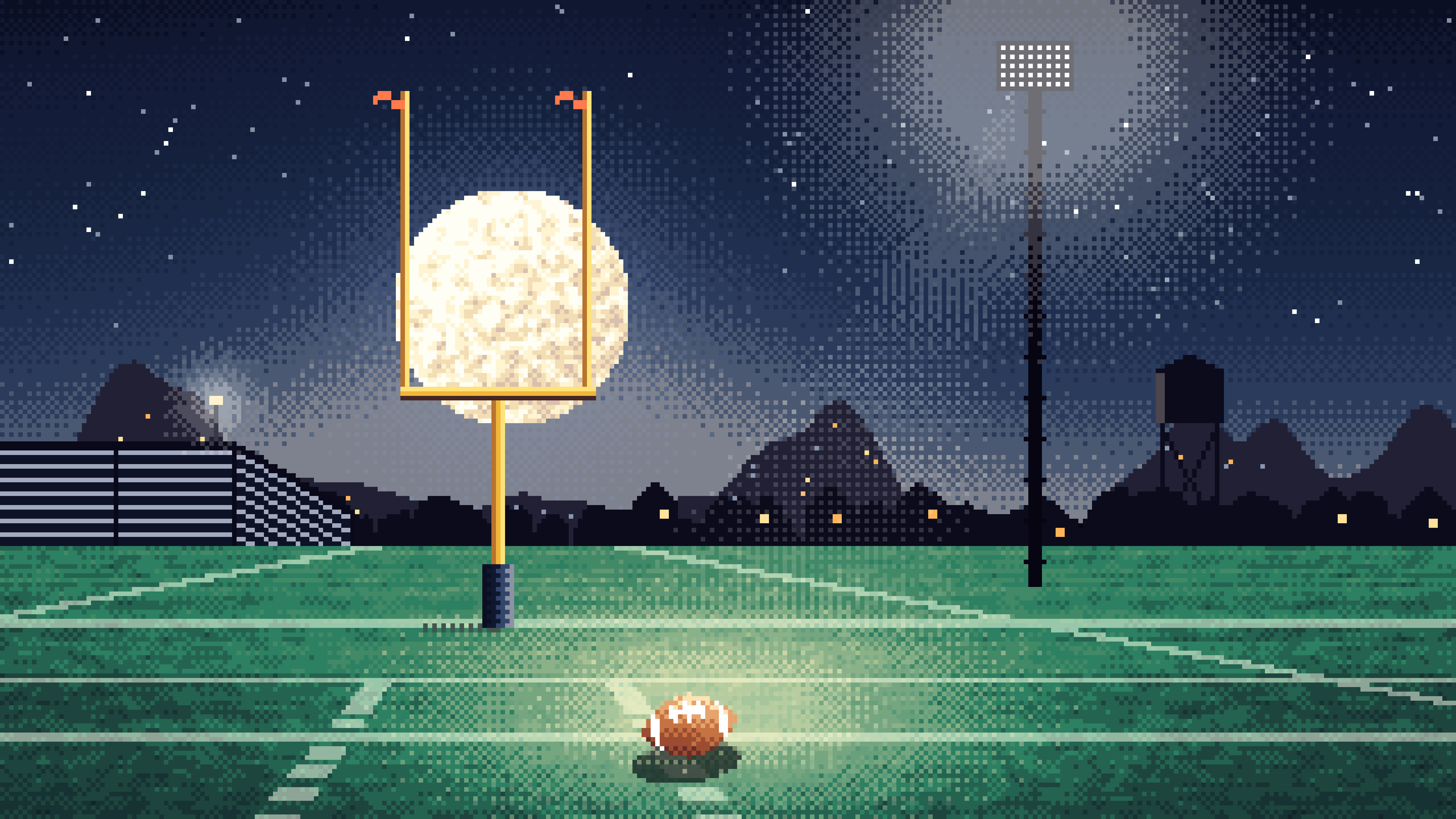 Navy Pixel Art Football Field at Night desktop wallpaper in 4K