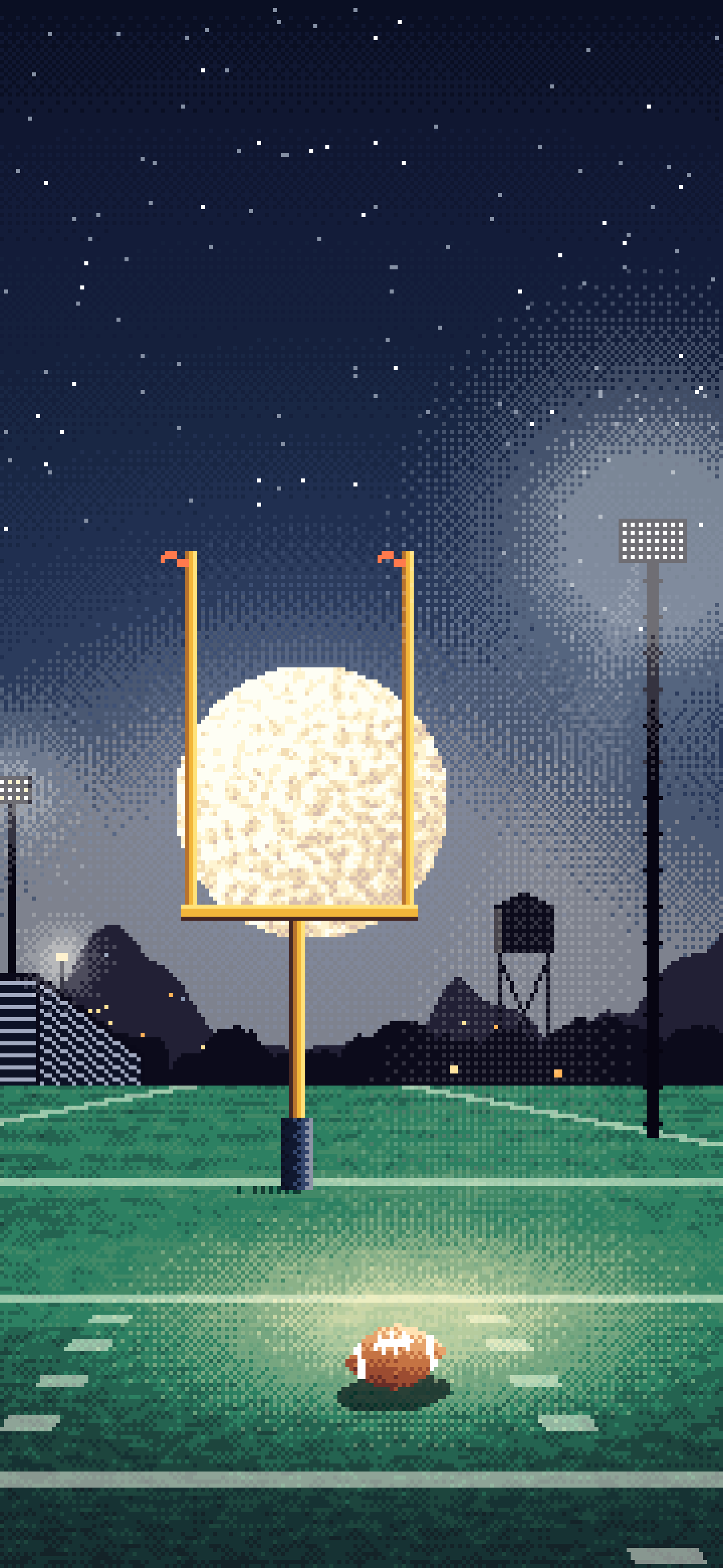 Navy Pixel Art Football Field at Night wallpaper for iPhone and Android