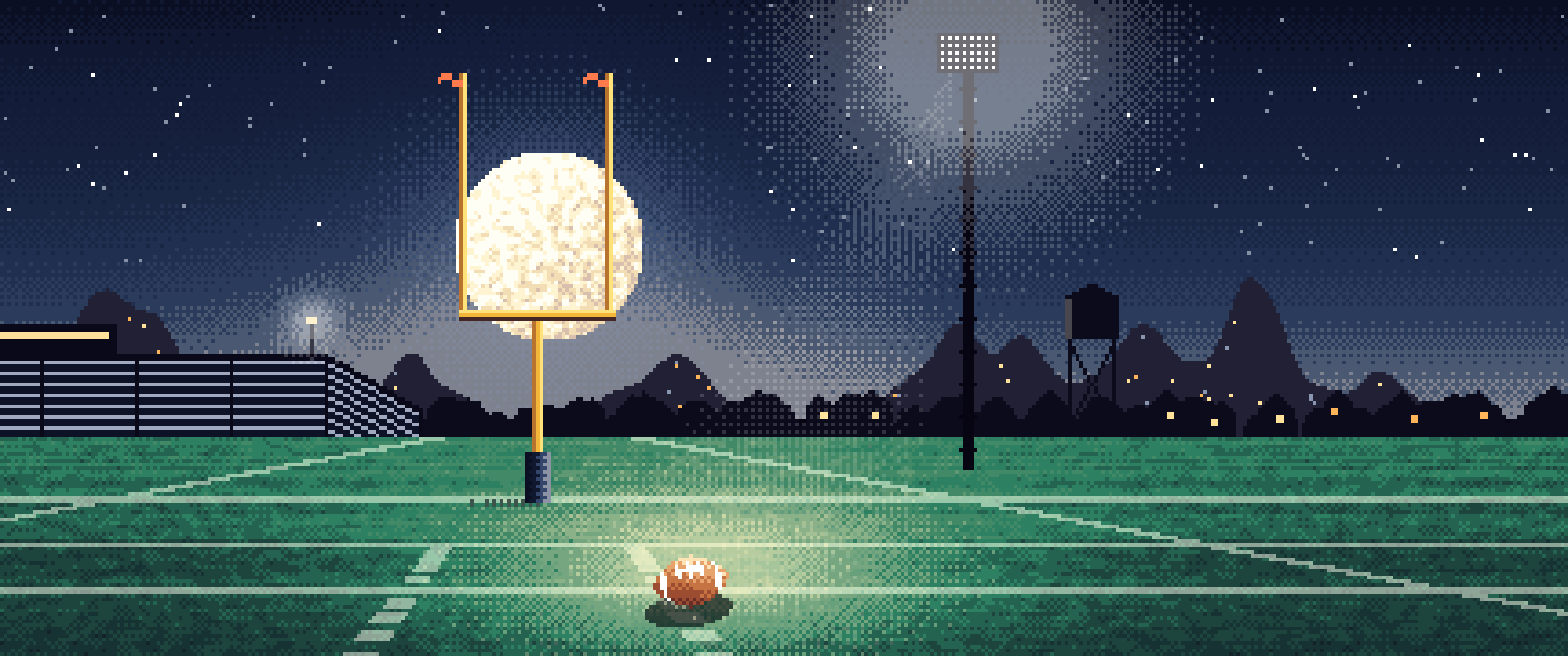 Navy Pixel Art Football Field at Night ultrawide wallpaper, 3440 × 1440