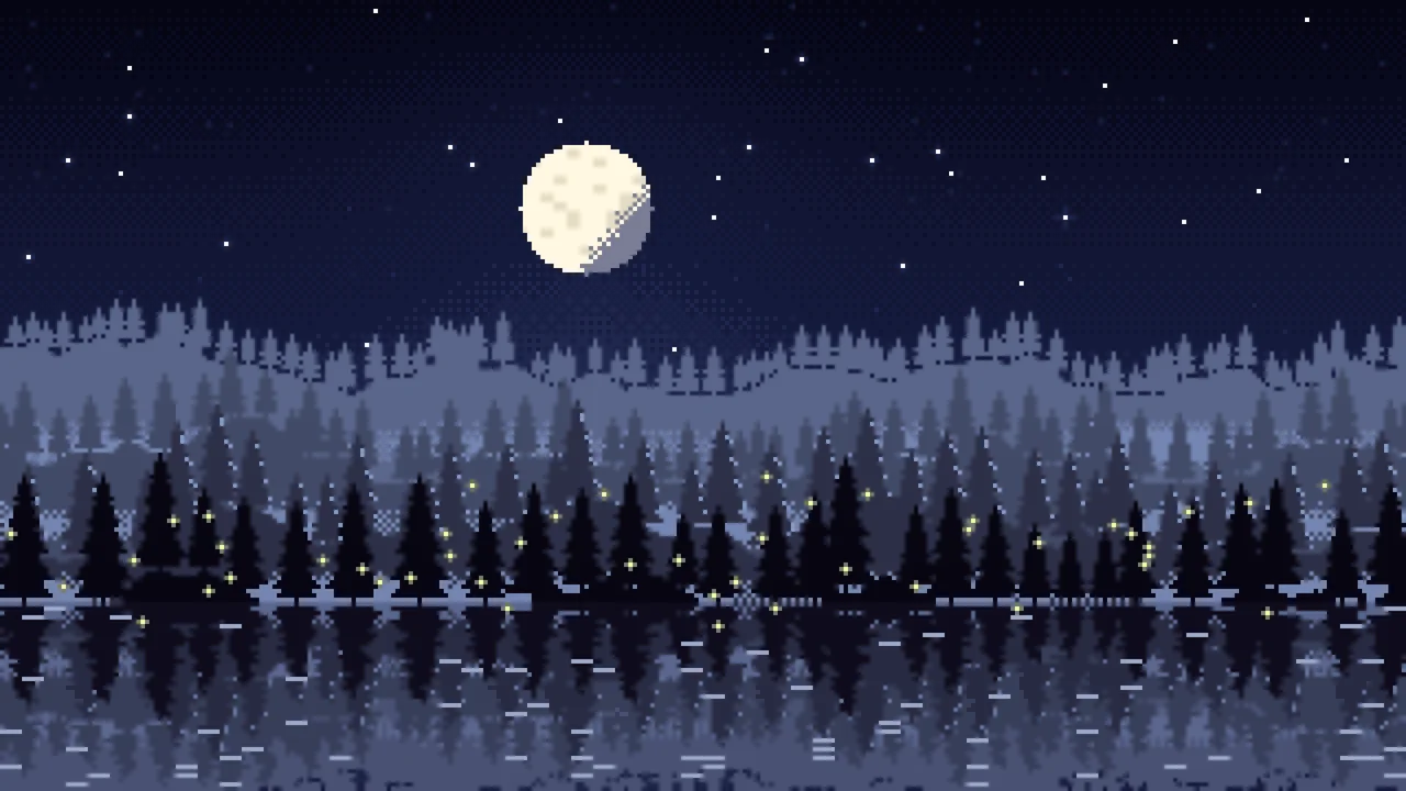 Navy Pixel Art Forest desktop wallpaper in 4K