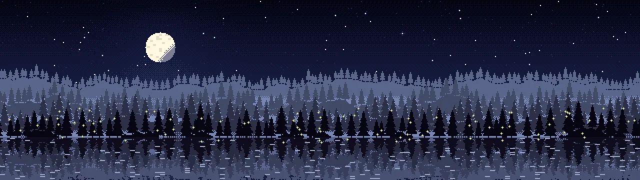 Navy Pixel Art Forest dual monitor wallpaper, 7680 × 2160
