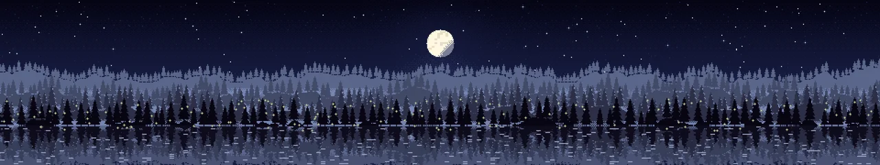 Navy Pixel Art Forest triple monitor wallpaper, 7680 × 1440