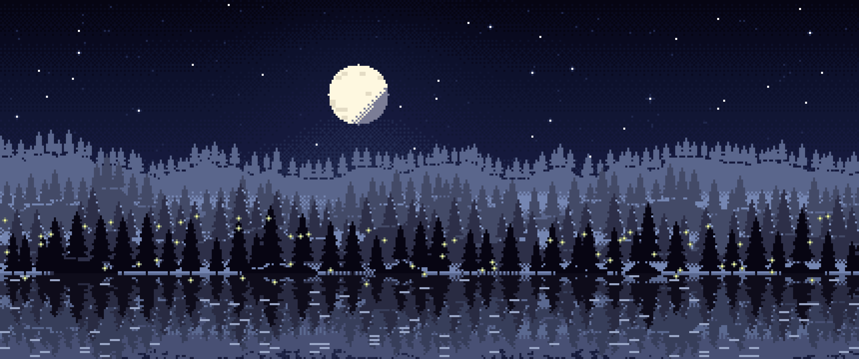 Navy Pixel Art Forest ultrawide wallpaper, 3440 × 1440