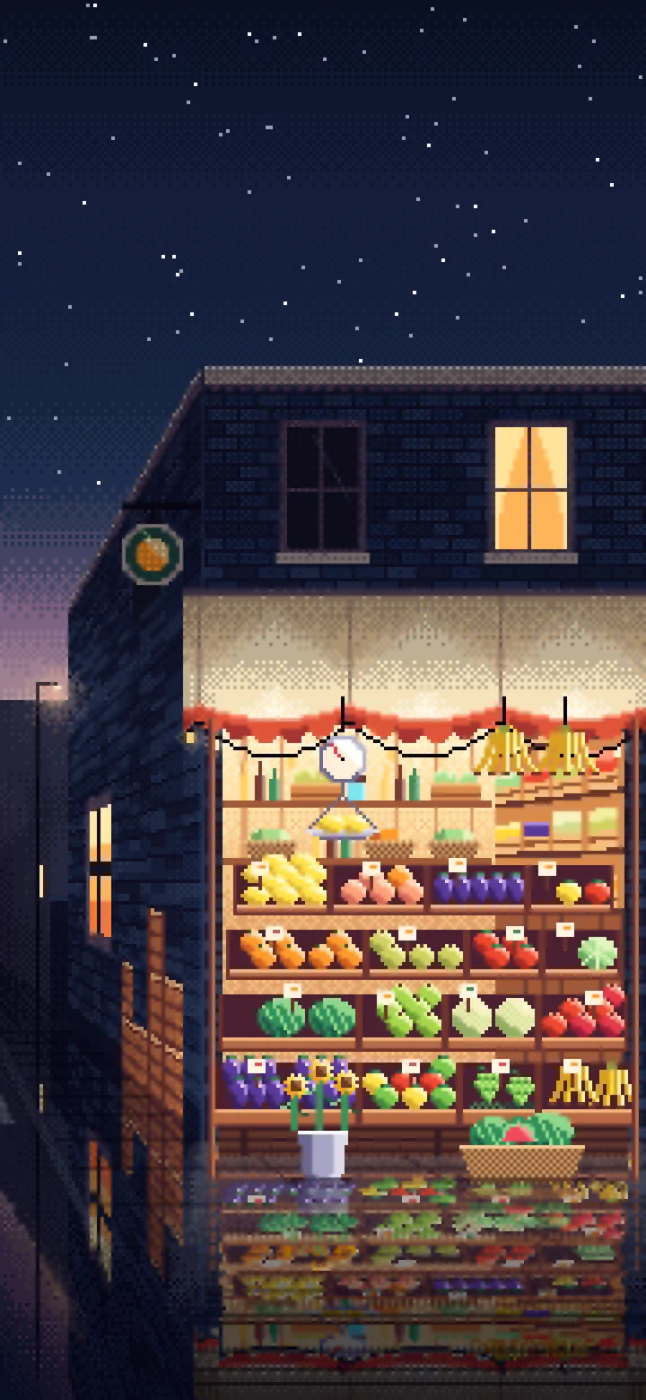 Navy Pixel Art Fruit Stand wallpaper for iPhone and Android
