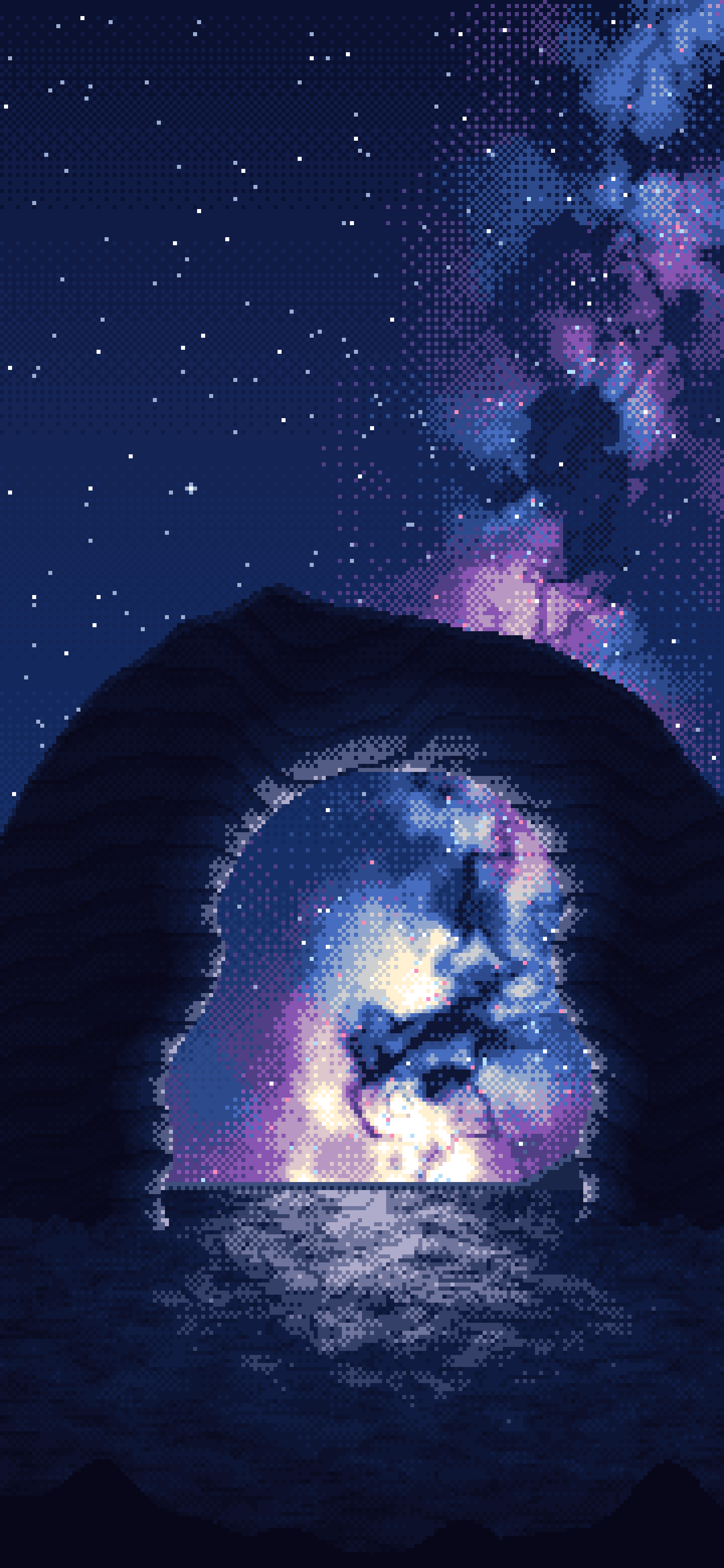 Navy Pixel Art Galaxy Over Desert Rocks wallpaper for iPhone and Android