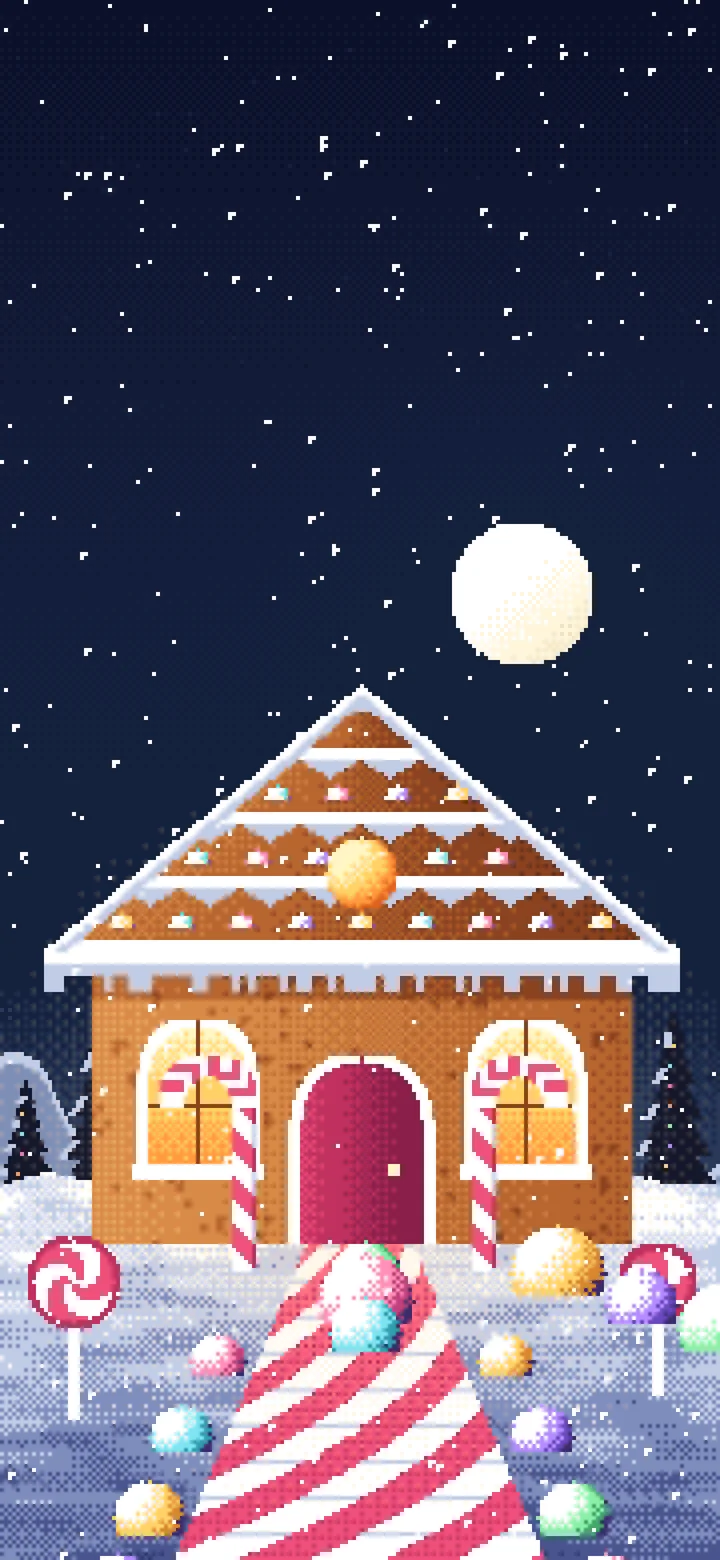 Navy Pixel Art Gingerbread House wallpaper for iPhone and Android