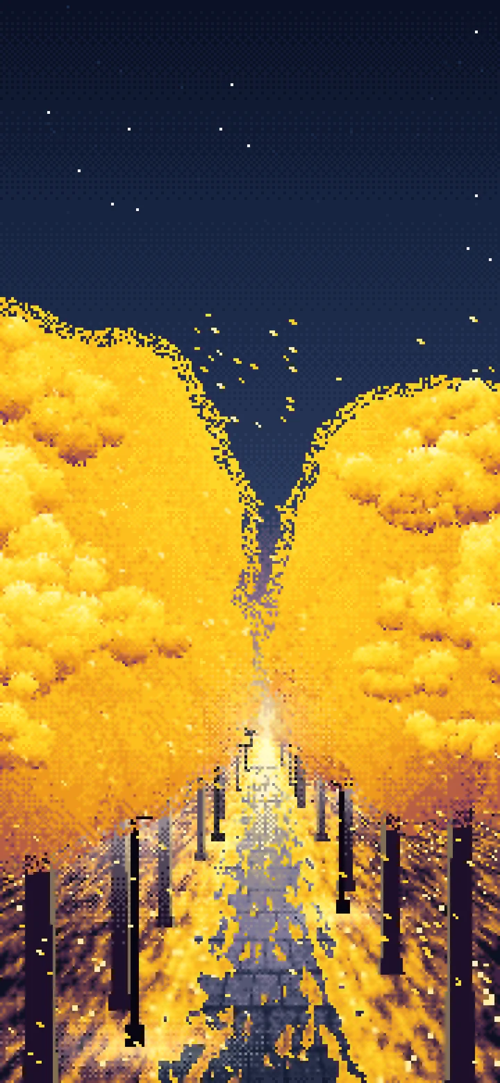 Navy Pixel Art Ginkgo Tree Avenue in Fall wallpaper for iPhone and Android