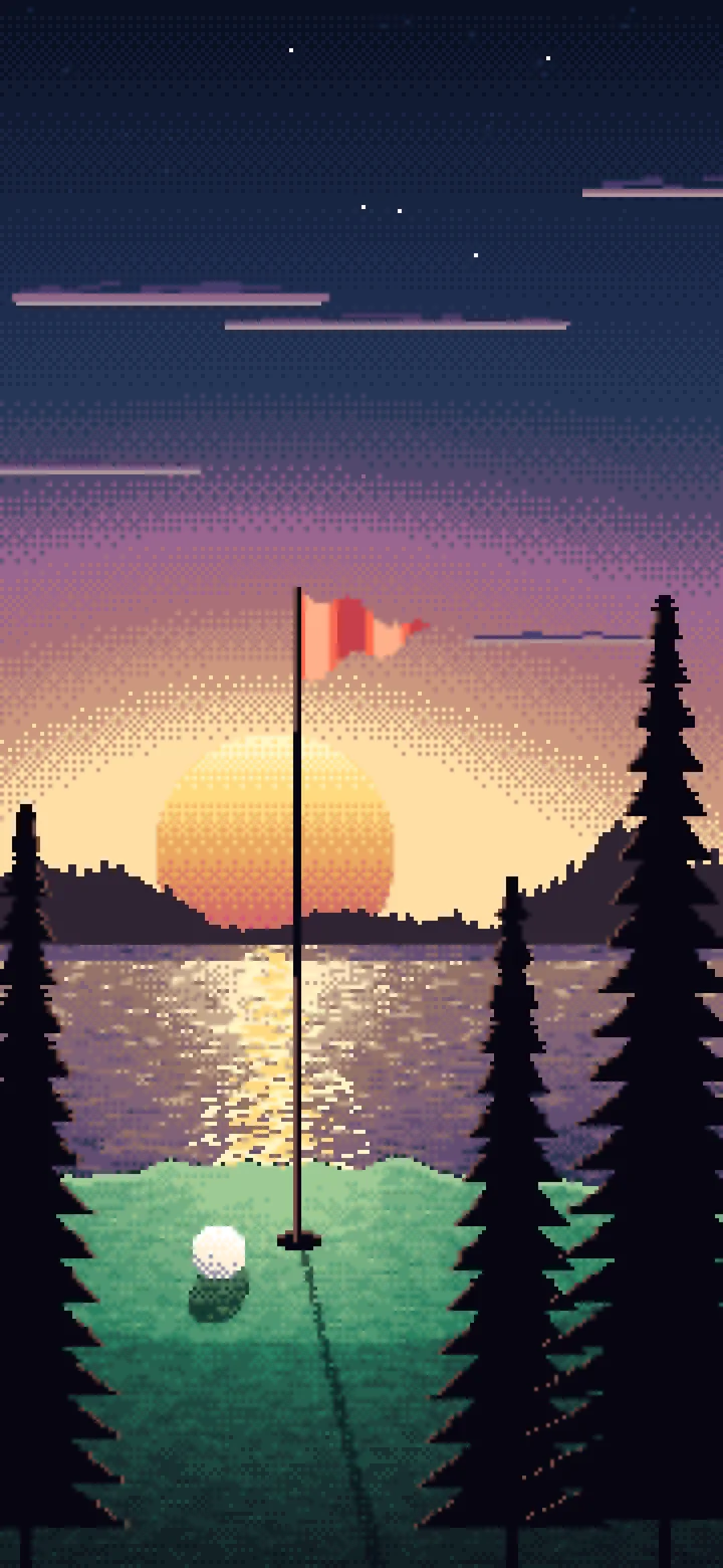 Navy Pixel Art Golf Course at Sunset wallpaper for iPhone and Android