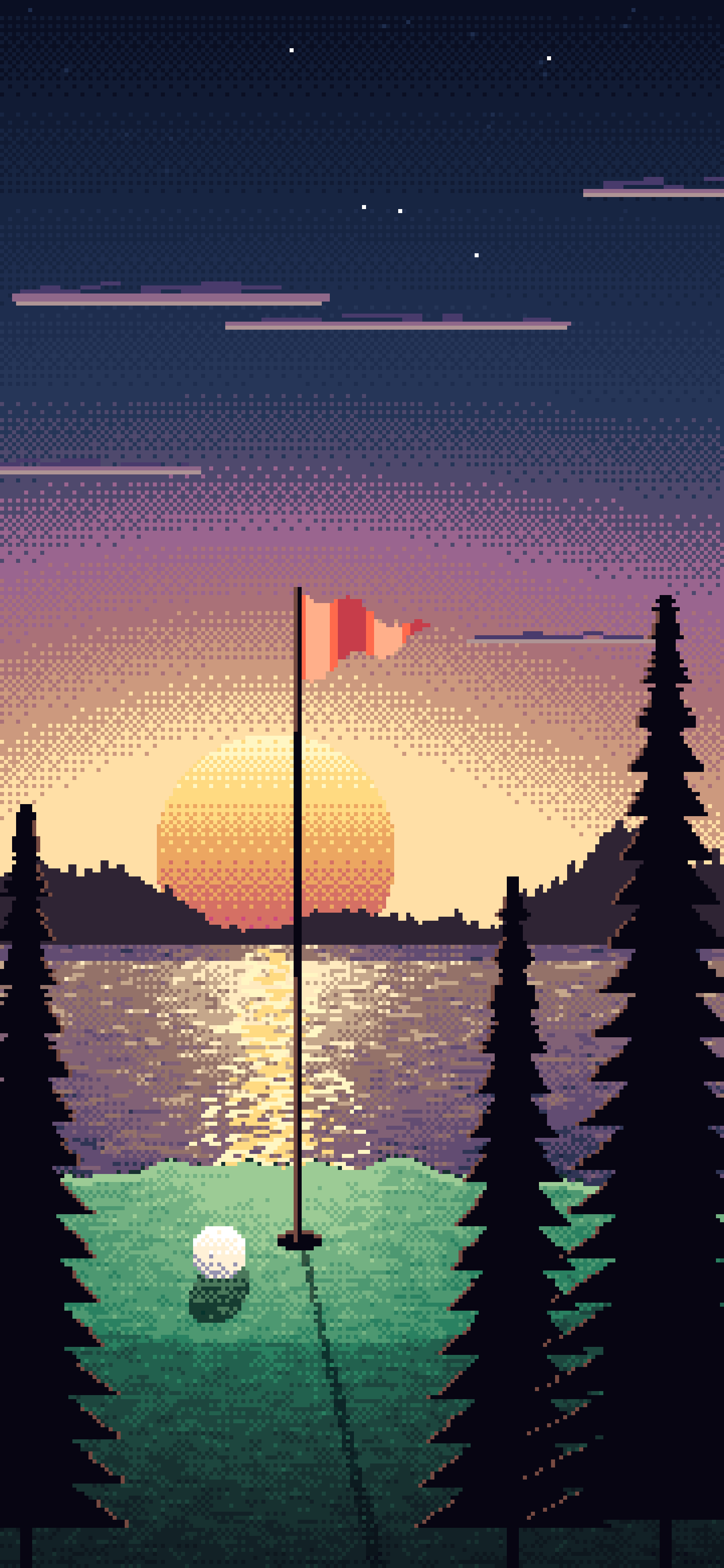 Navy Pixel Art Golf Course at Sunset wallpaper for iPhone and Android