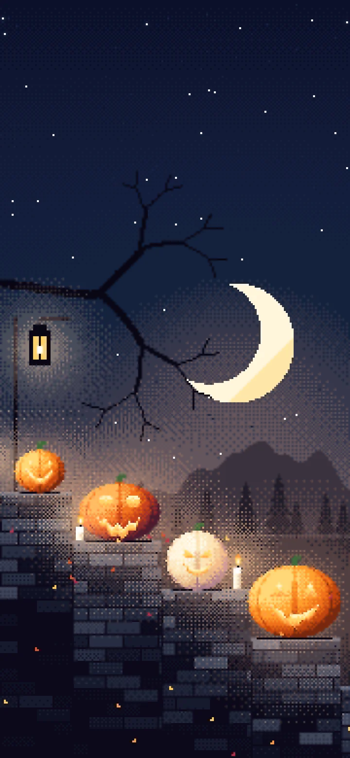 Navy Pixel Art Halloween Steps wallpaper for iPhone and Android