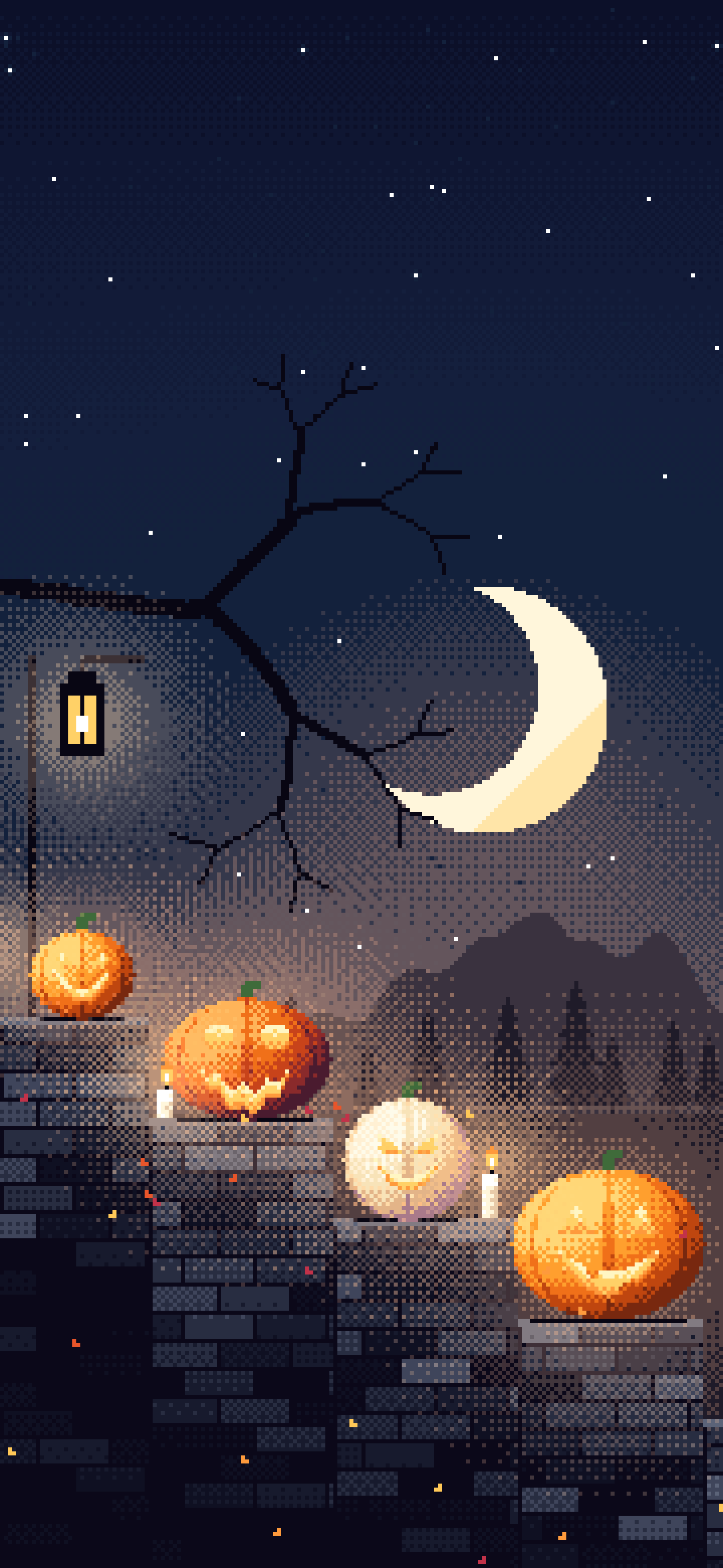 Navy Pixel Art Halloween Steps wallpaper for iPhone and Android