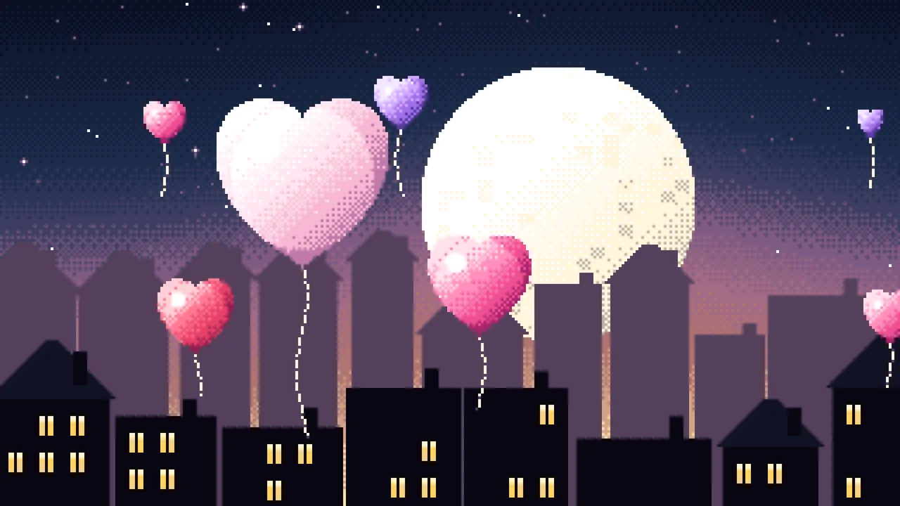 Navy Pixel Art Heart Balloons desktop wallpaper in 4K