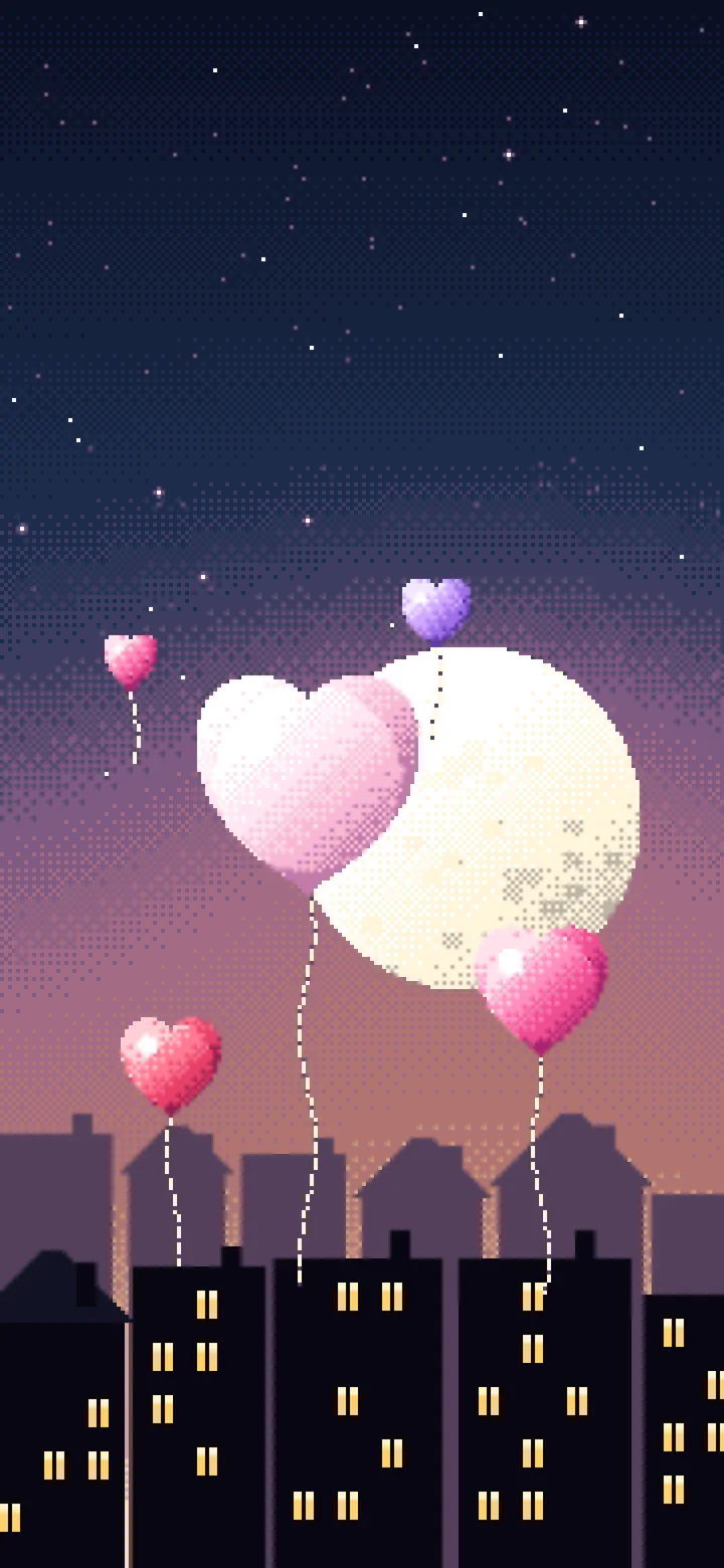 Navy Pixel Art Heart Balloons wallpaper for iPhone and Android