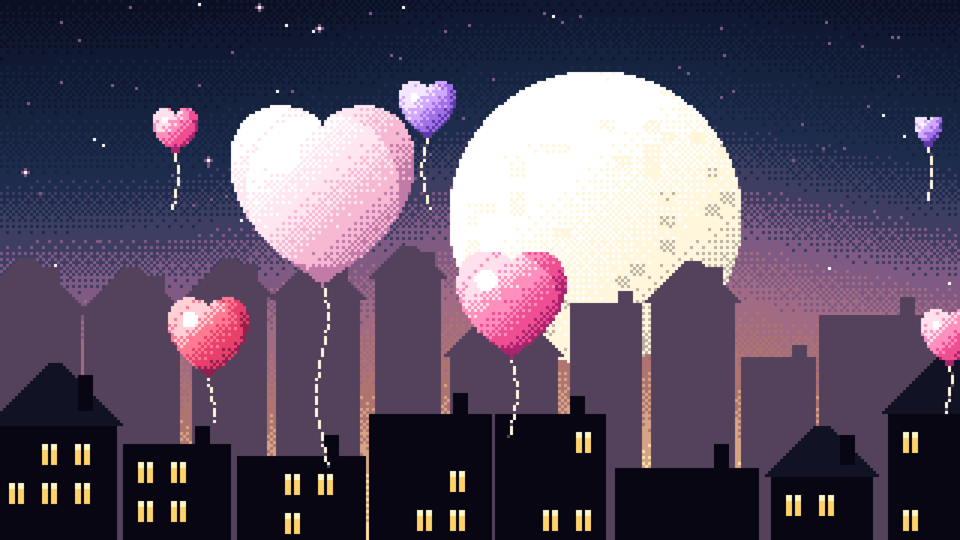 Navy Pixel Art Heart Balloons desktop wallpaper in 4K