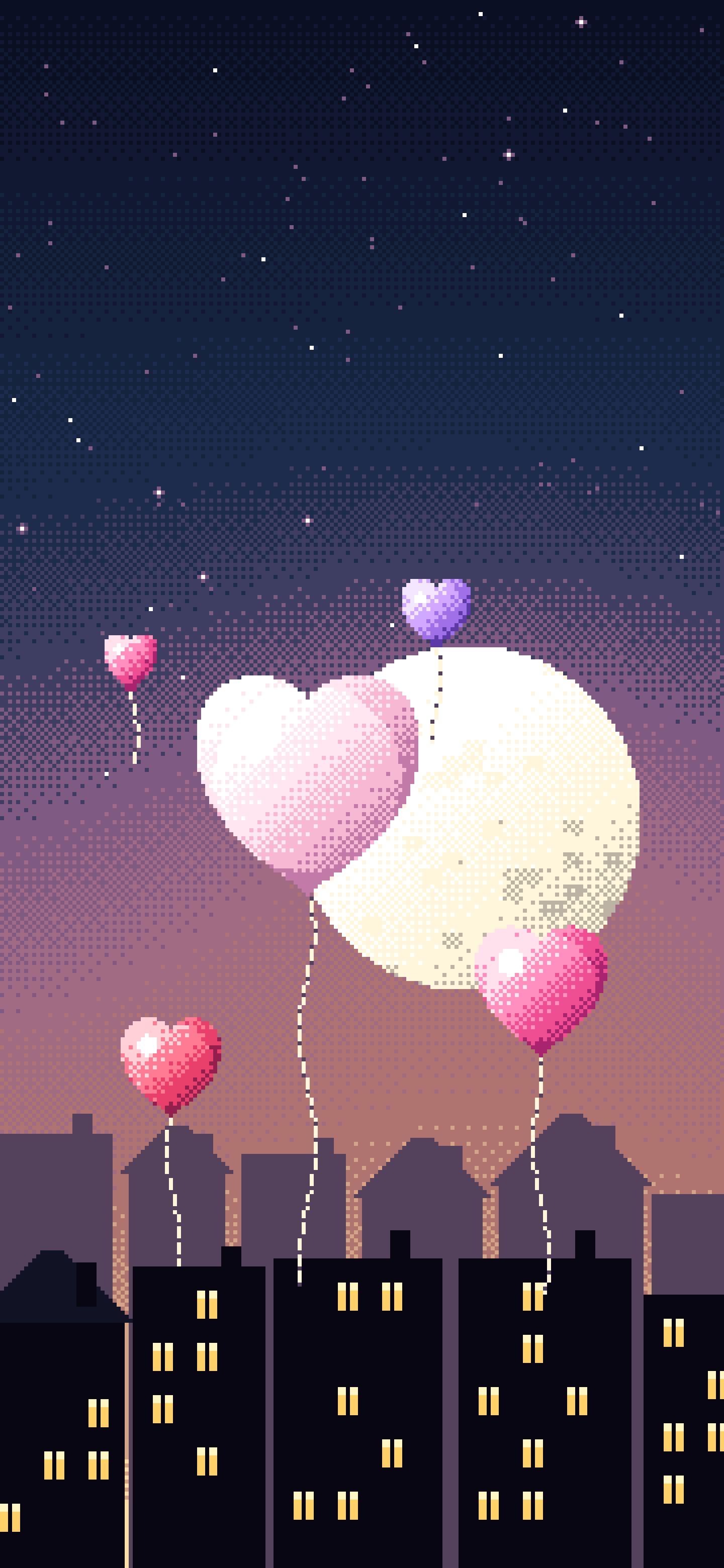 Navy Pixel Art Heart Balloons wallpaper for iPhone and Android