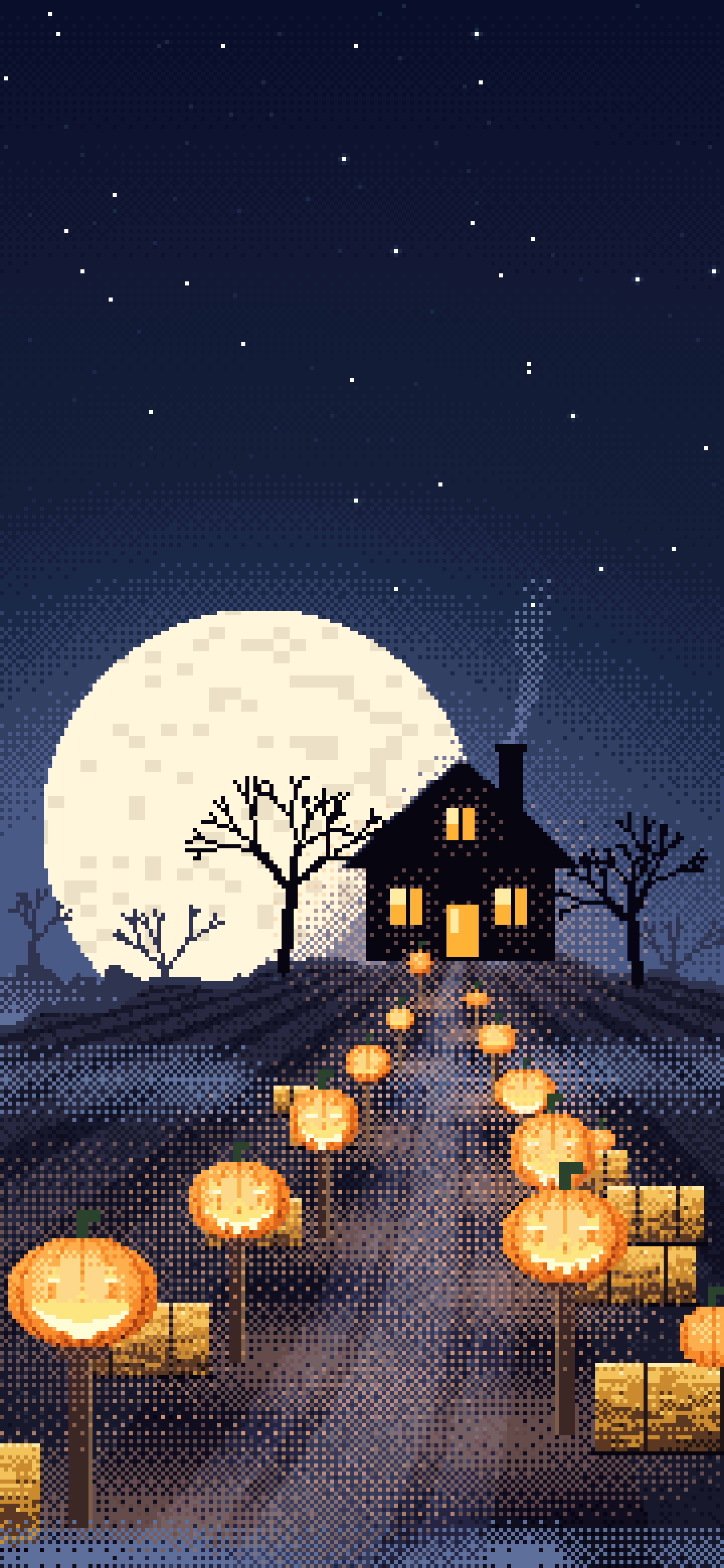 Navy Pixel Art Jack O Lantern Path wallpaper for iPhone and Android